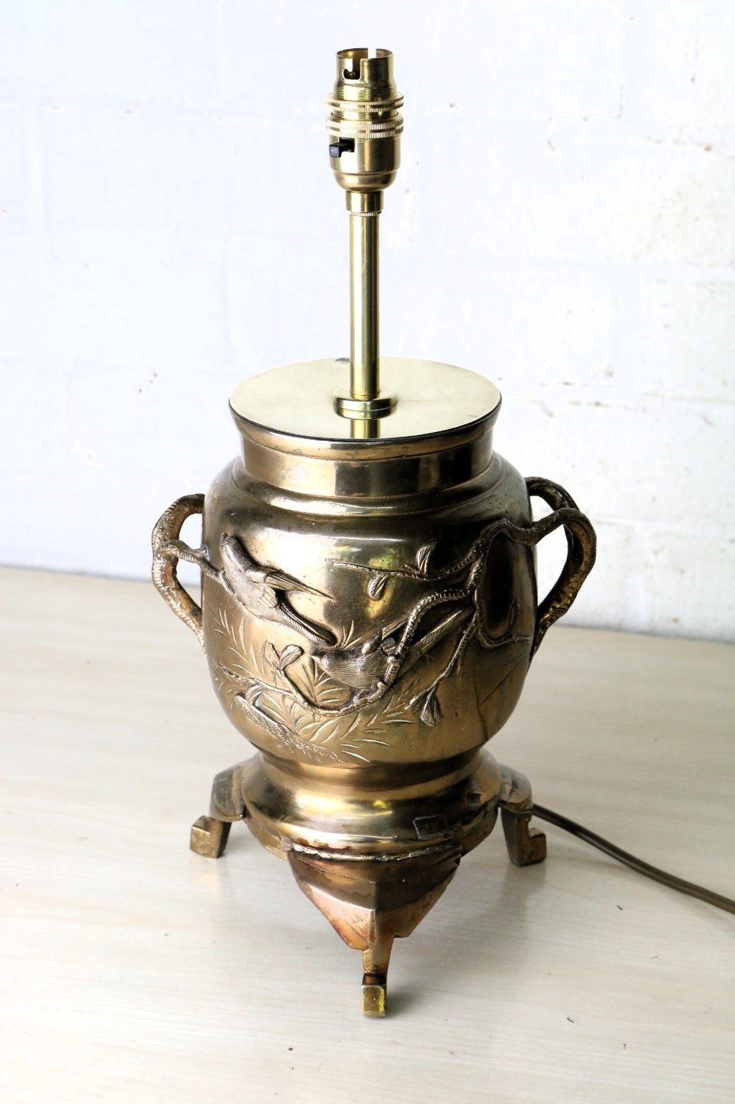 Table Lamp Antique Japanese Lamp Bronzed Brass With High Relief Detailing photo furniture