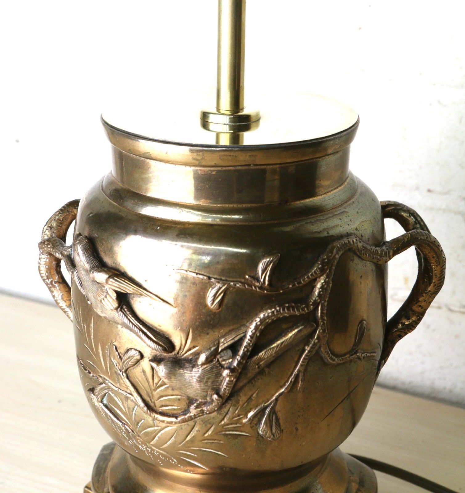 Table Lamp Antique Japanese Lamp Bronzed Brass With High Relief Detailing photo vinterior