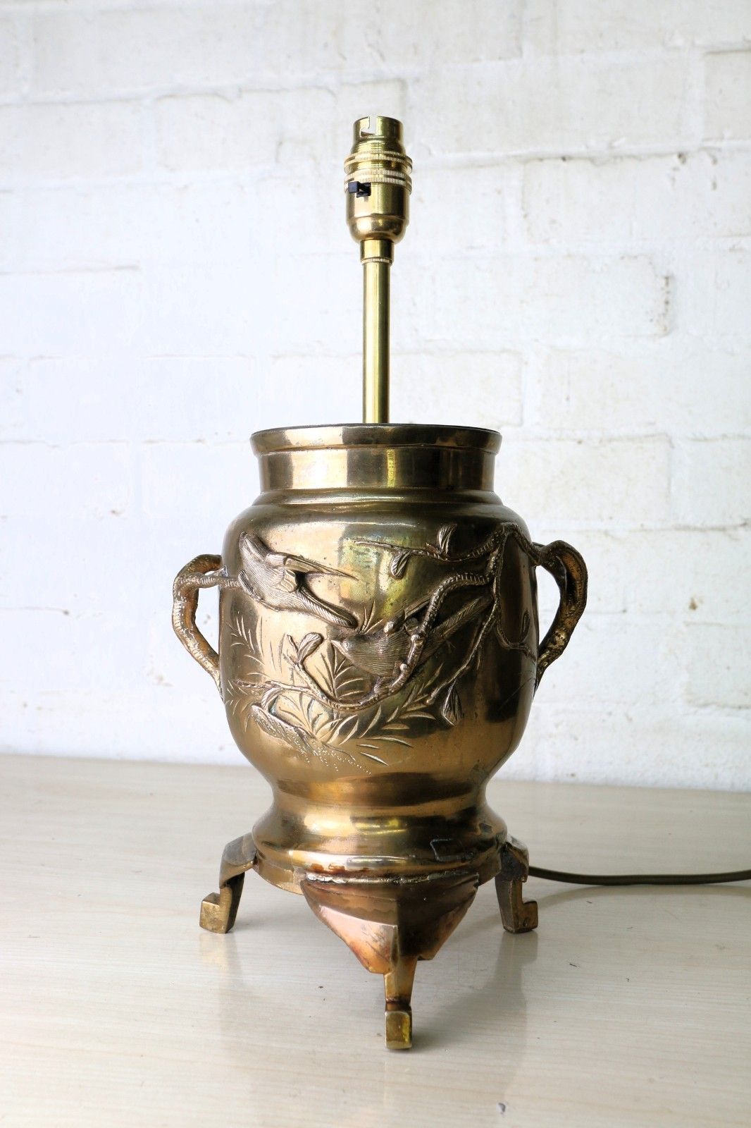 Table Lamp Antique Japanese Lamp Bronzed Brass With High Relief Detailing photo buy