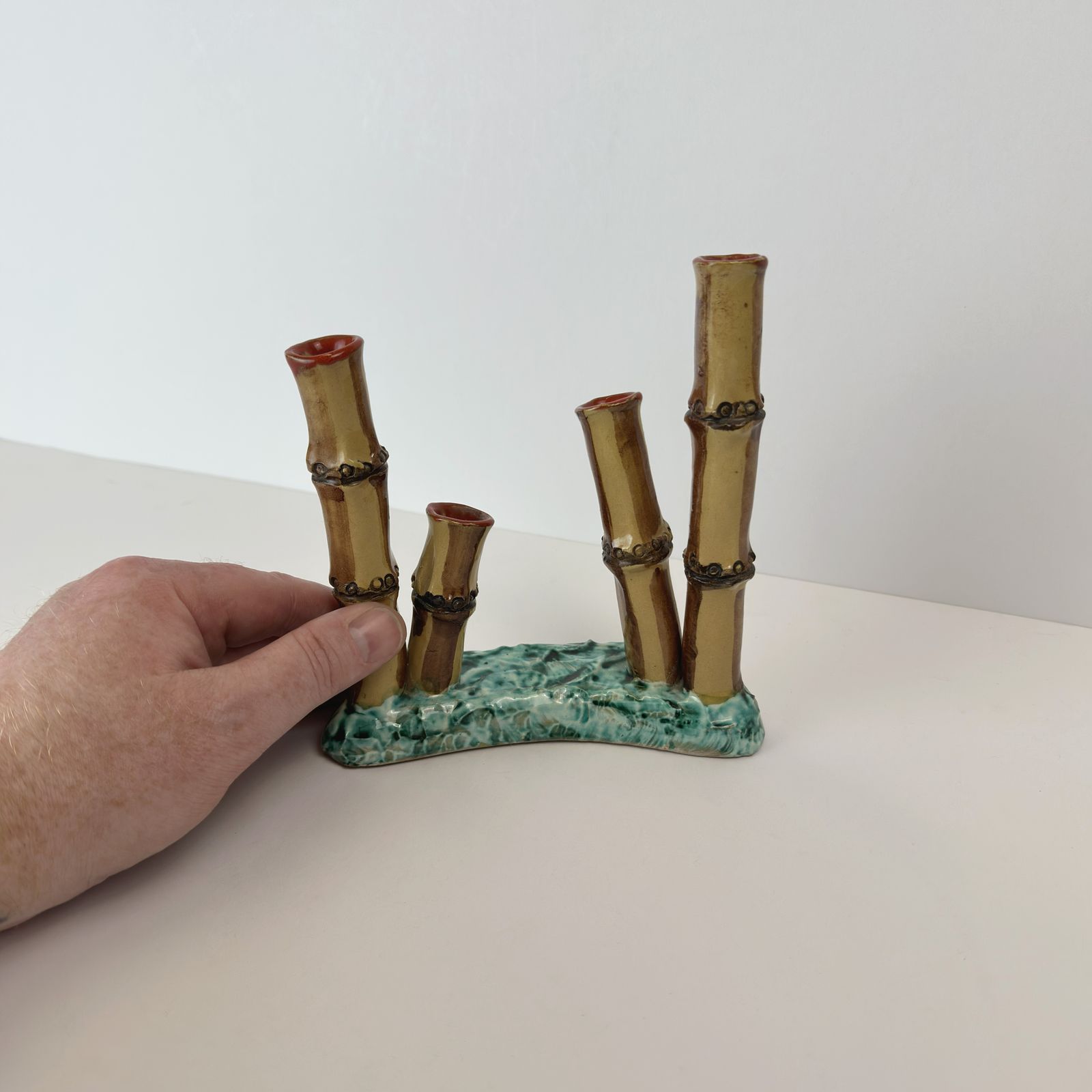 Mid Century Faux Bamboo Ceramic Vase, Italian, 1960s photo buy