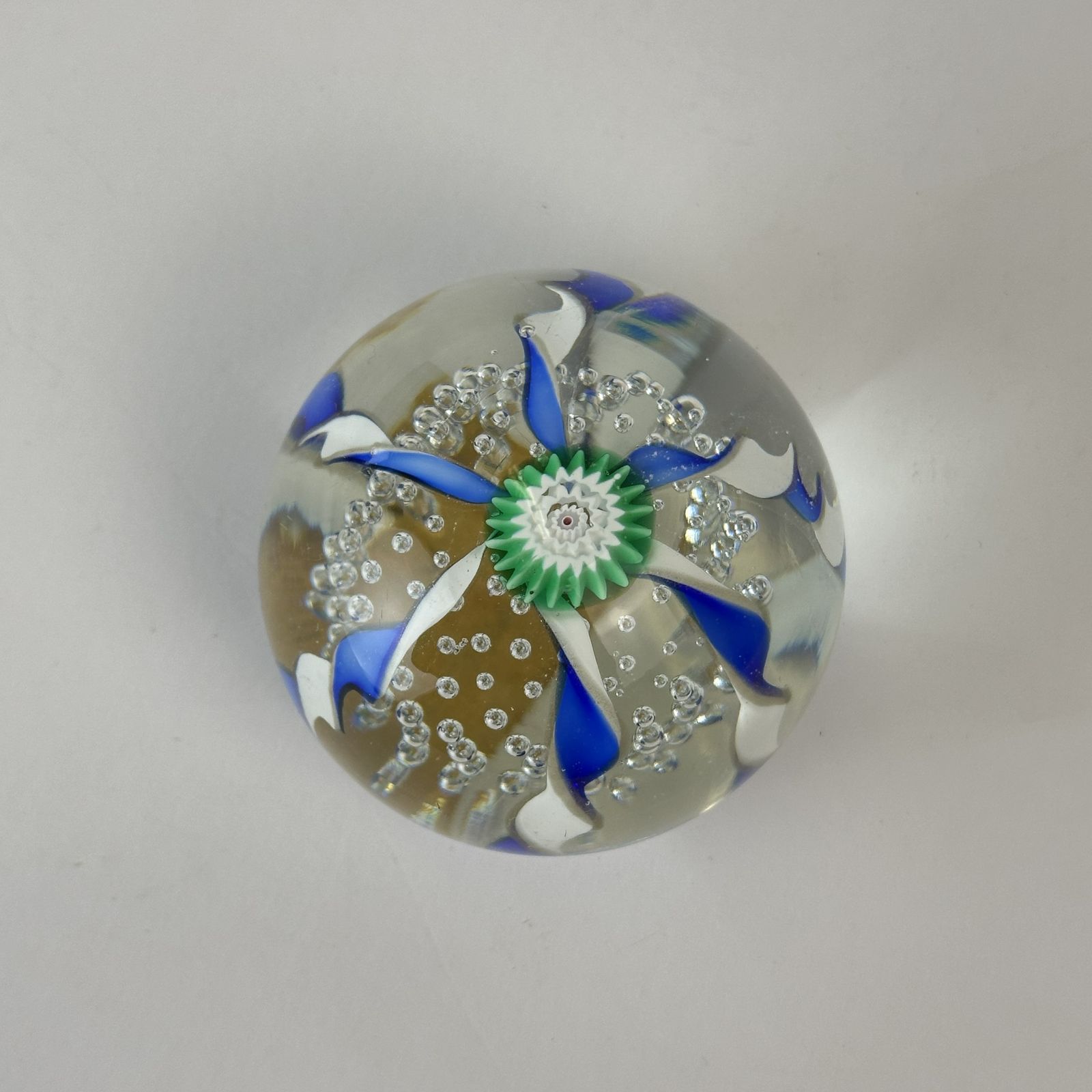Murano Glass Paperweight, Fratelli Toso Bullicante Murrine Sphere, Italian 1960s photo vintage