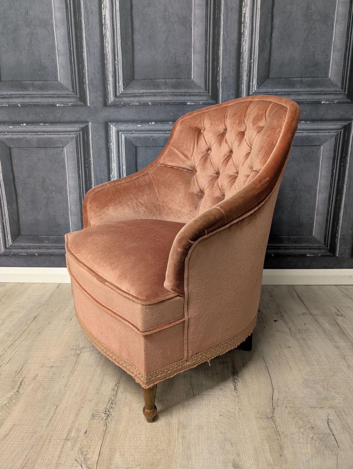 Antique French Napoleon III Crapaud Tub Chair In Terracotta Velvet, Circa 1870 photo for sale