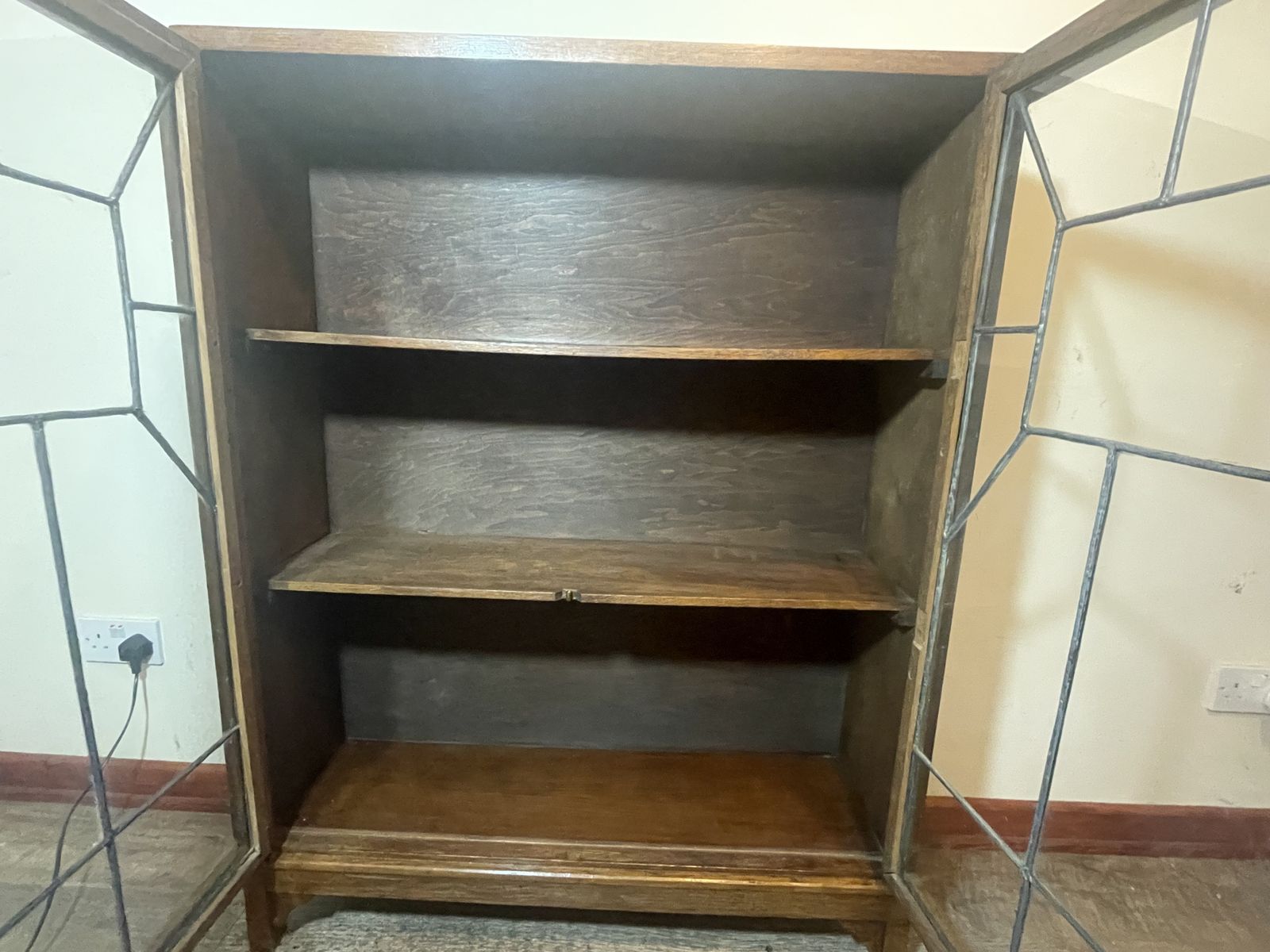 Vintage Oak Leaded Glass Bookcase / Display Cabinet photo Furniture