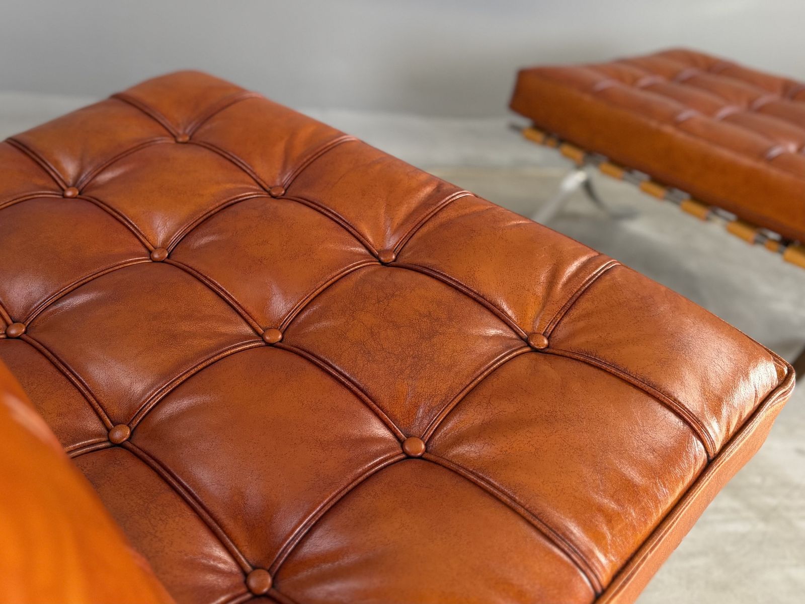 photo furniture Barcelona Chair Leather Lounge Brown Tan Cognac Accent Chair Bauhaus Statement Armchair