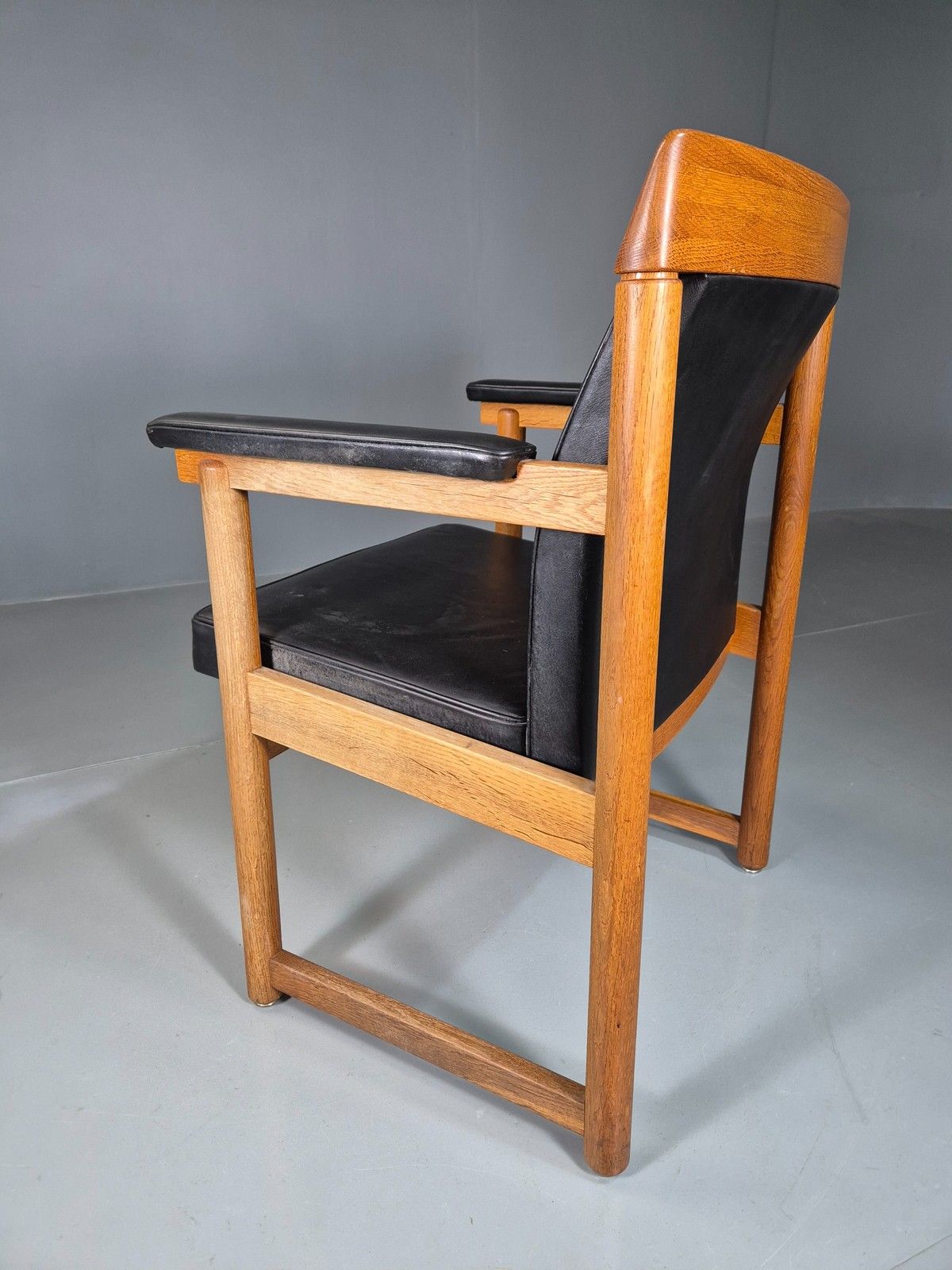 photo for sale Vintage Mid Century Elbow Desk Chair Swedish 1960s Black Leather Retro Eb07001