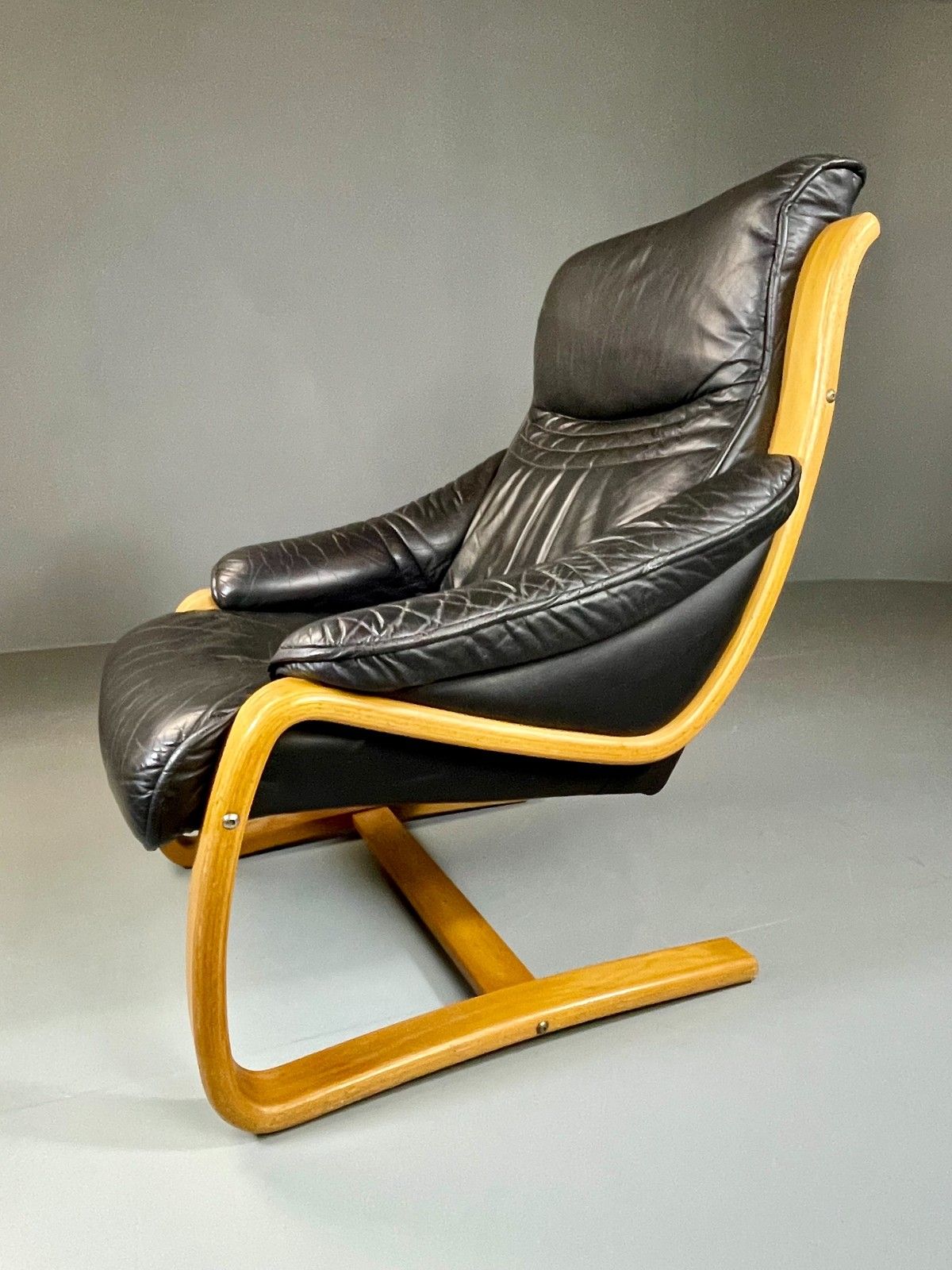 Vintage 70s Retro Lounge Chair Danish Black Leather Bentwood Mcm Eb06223 photo furniture