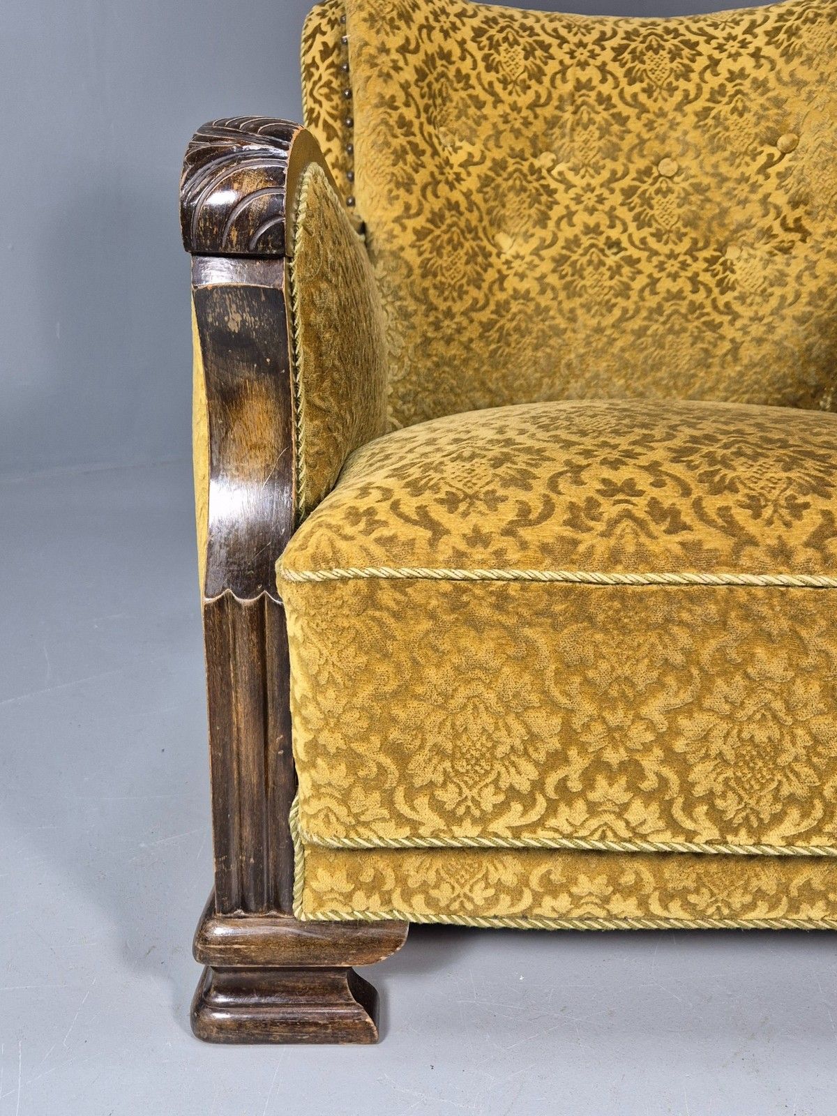 Antique Danish Floral Mustard Colour Armchair 1920s Wood Frame Eb08975 photo Furniture