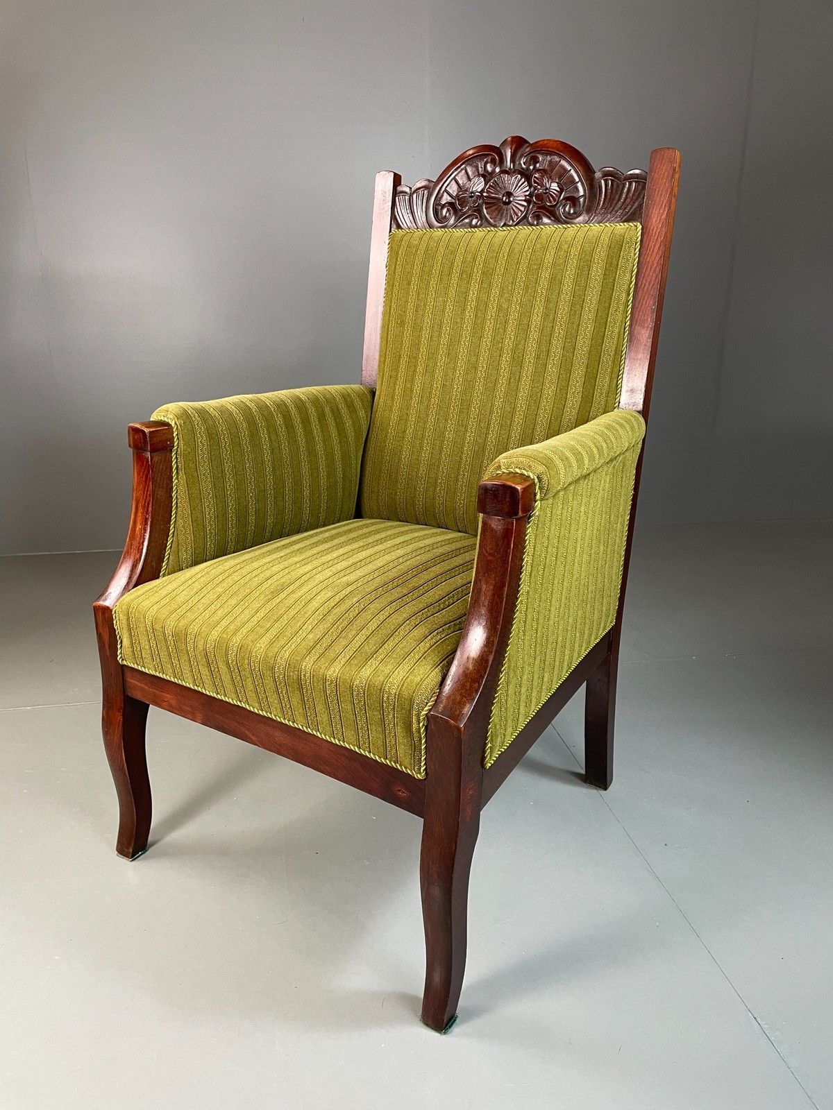 Antique Danish Lounge Chair Throne Type 1900s Green Eb04587