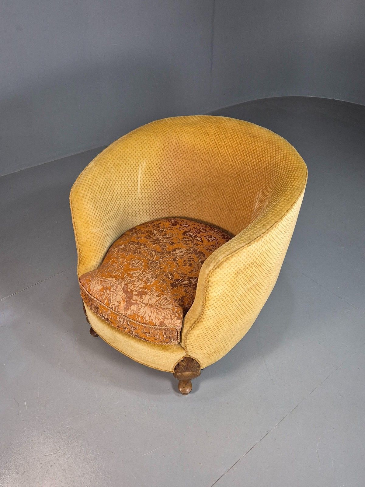 Antique Danish Art Deco Lounge Chair Tub Form Yellow 1920s Eb08052 photo furniture