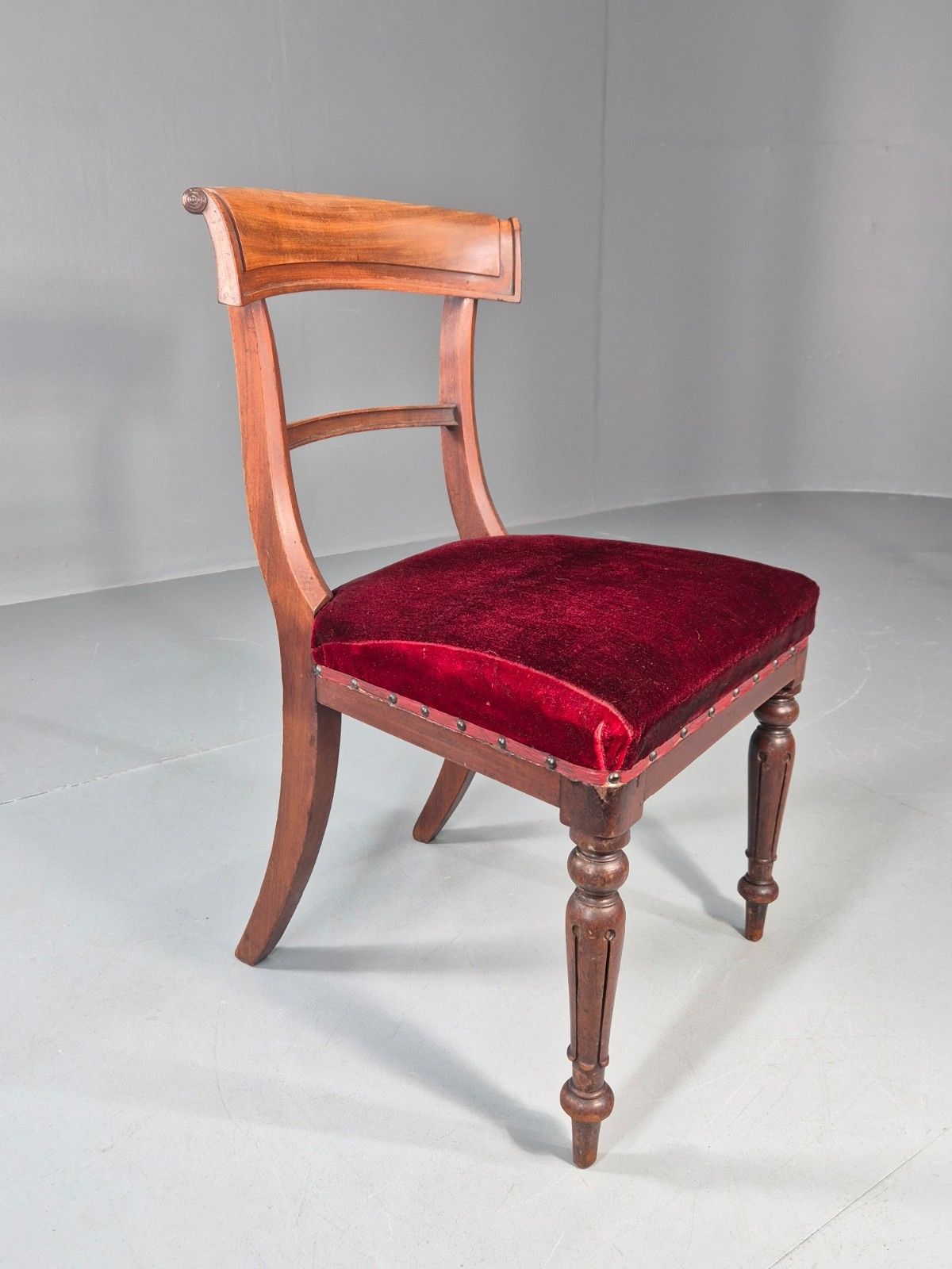 Antique William IV Mahogany Dining Chair Red Velvet Upholstery 1830 Eb11224 Vdin photo Furniture