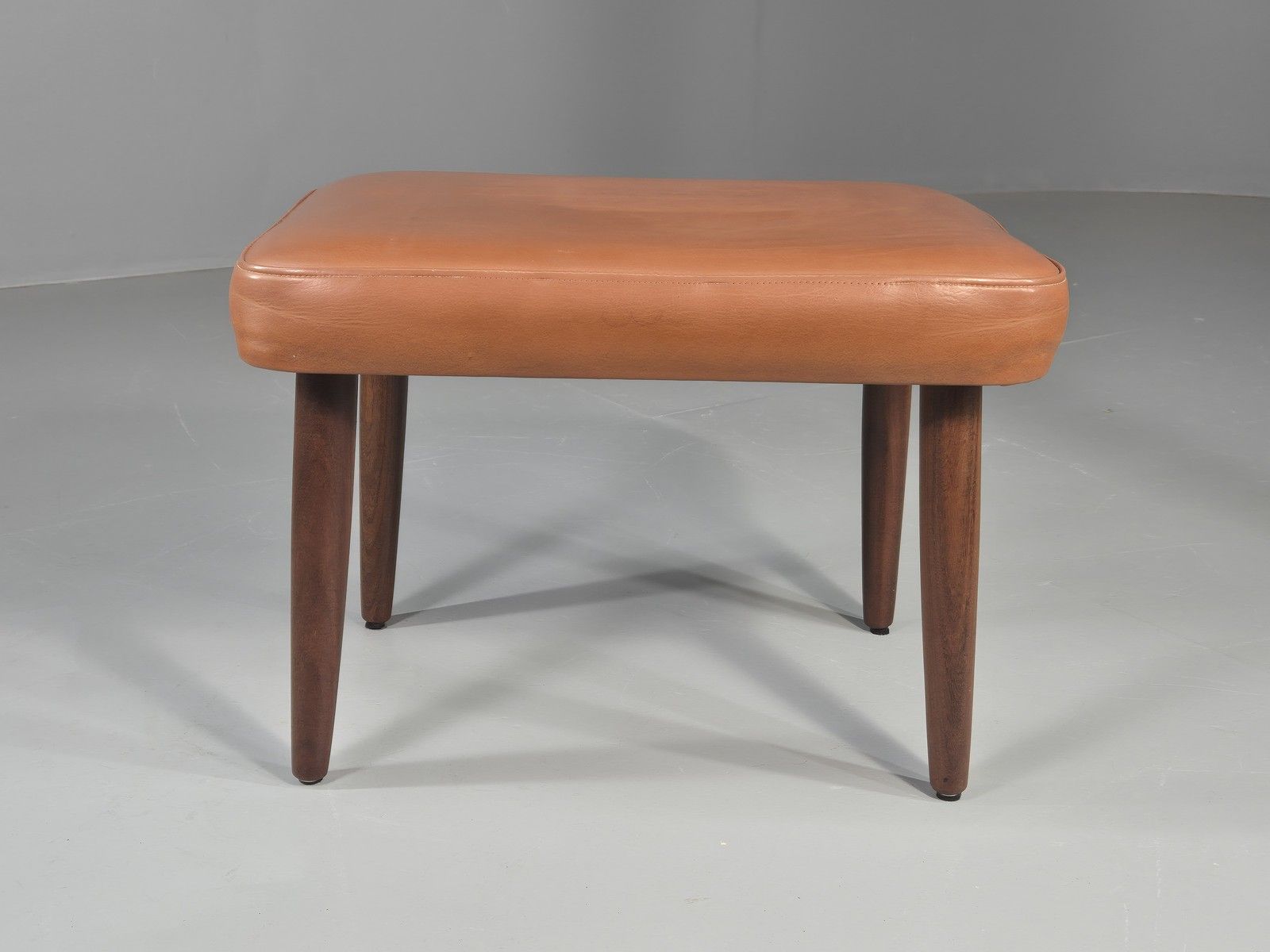 Vintage Danish Mid Century Footstool Teak Legs Brown Vinyl  1960s Retro Eb12023 photo furniture