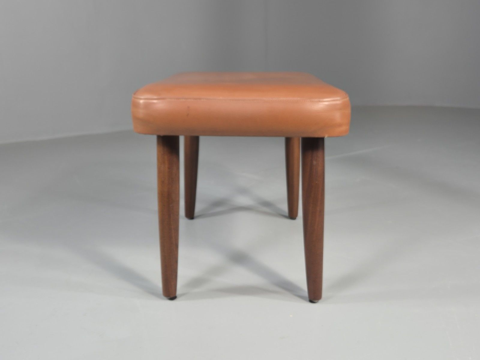Vintage Danish Mid Century Footstool Teak Legs Brown Vinyl  1960s Retro Eb12023 photo 80.0