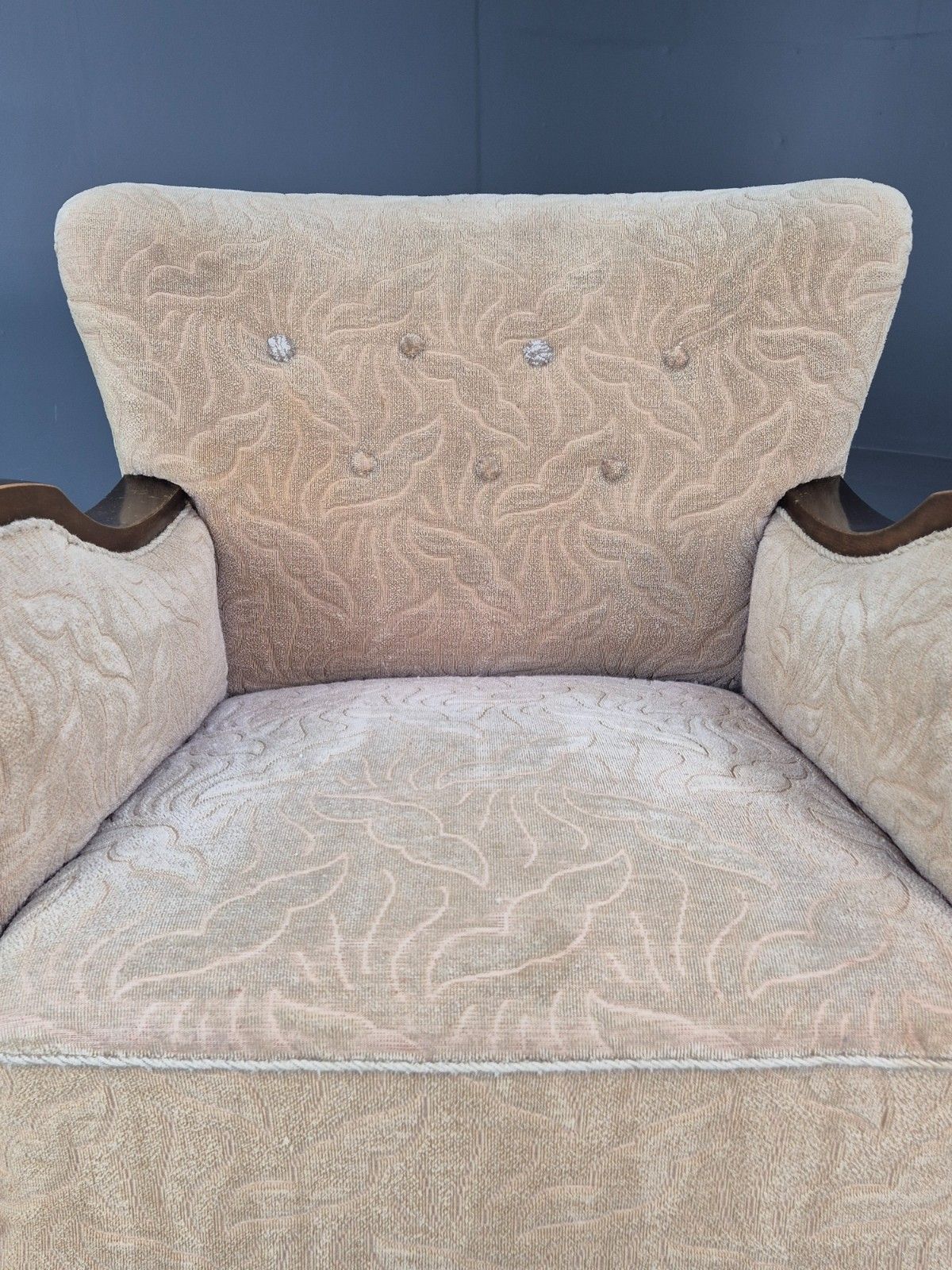Antique Danish Art Deco Armchair Cream Moquette Beech Frame 1920s Eb02887 photo vinterior
