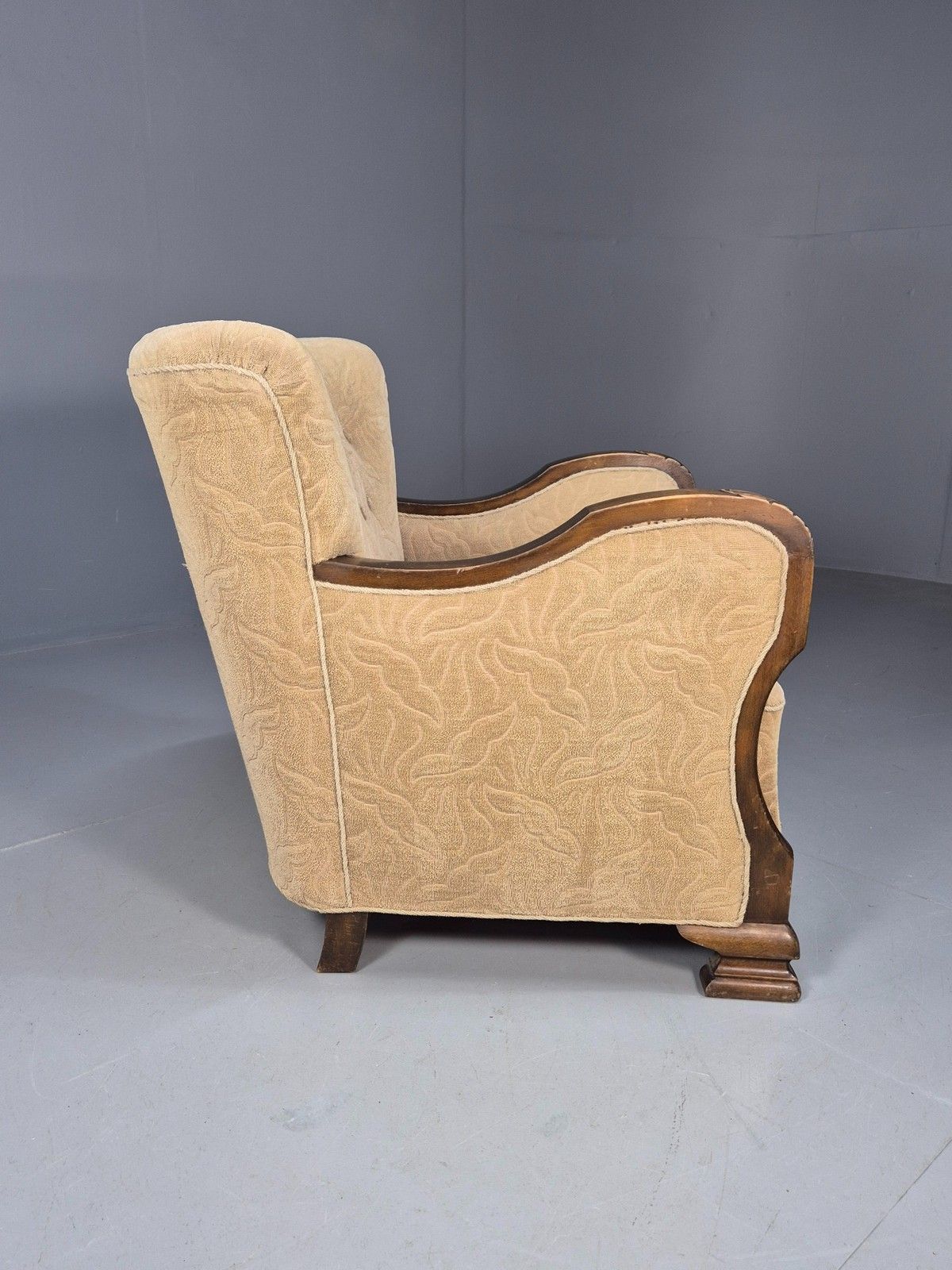 photo furniture Antique Danish Art Deco Armchair Cream Moquette Beech Frame 1920s Eb02887