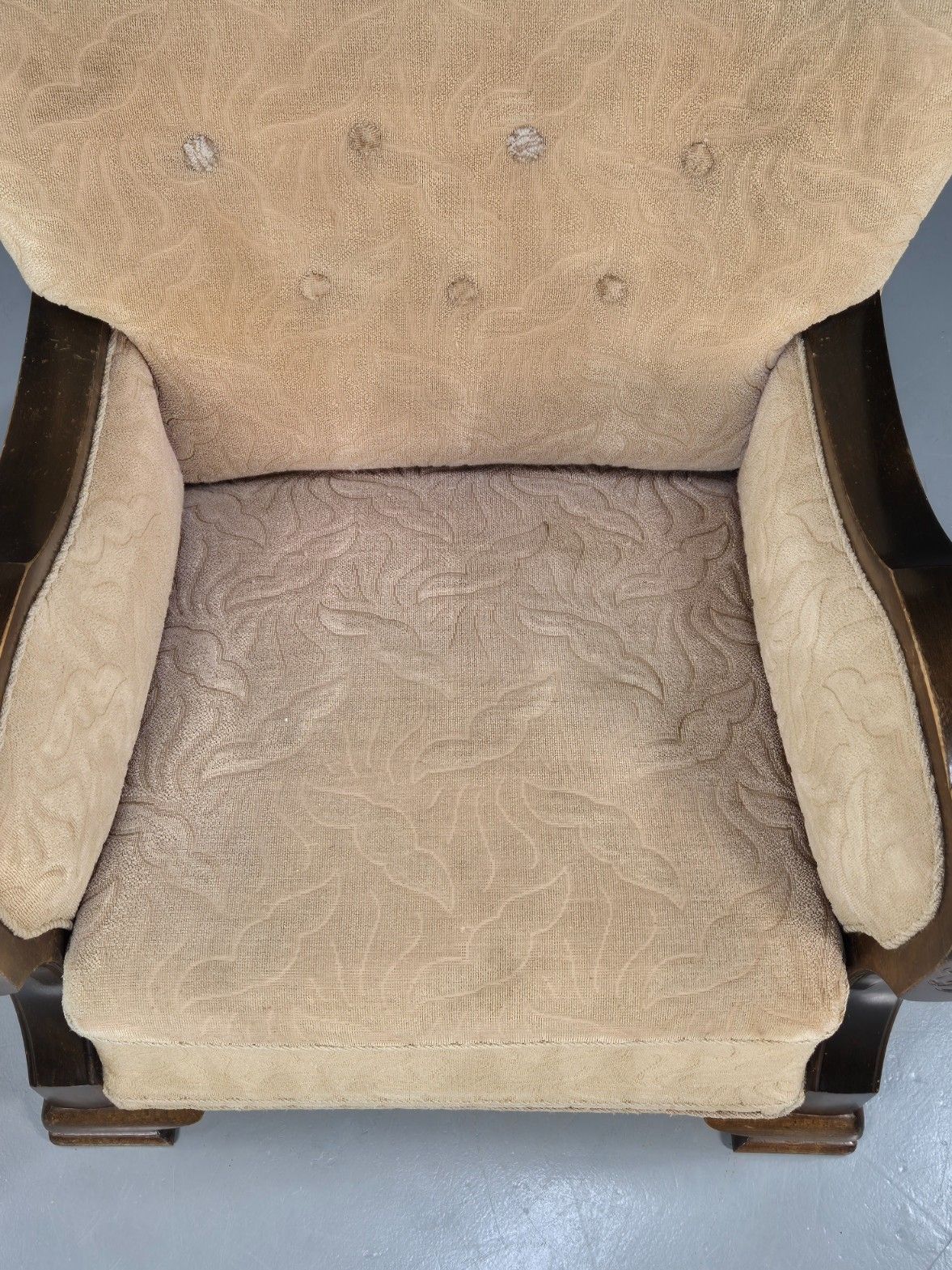 photo vinterior Antique Danish Art Deco Armchair Cream Moquette Beech Frame 1920s Eb02887