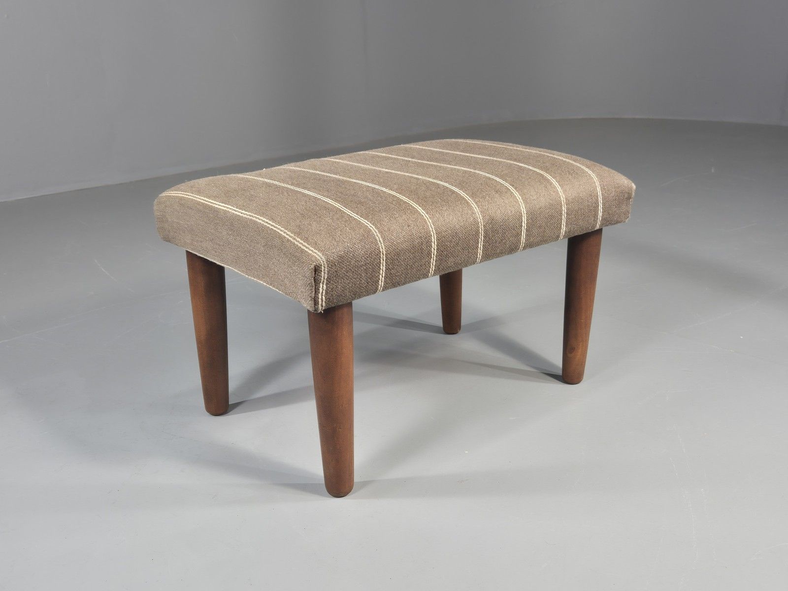 Vintage Mid Century Danish Footstool  Taupe Stripe Teak Legs Retro 1960s Eb12024 photo vintage