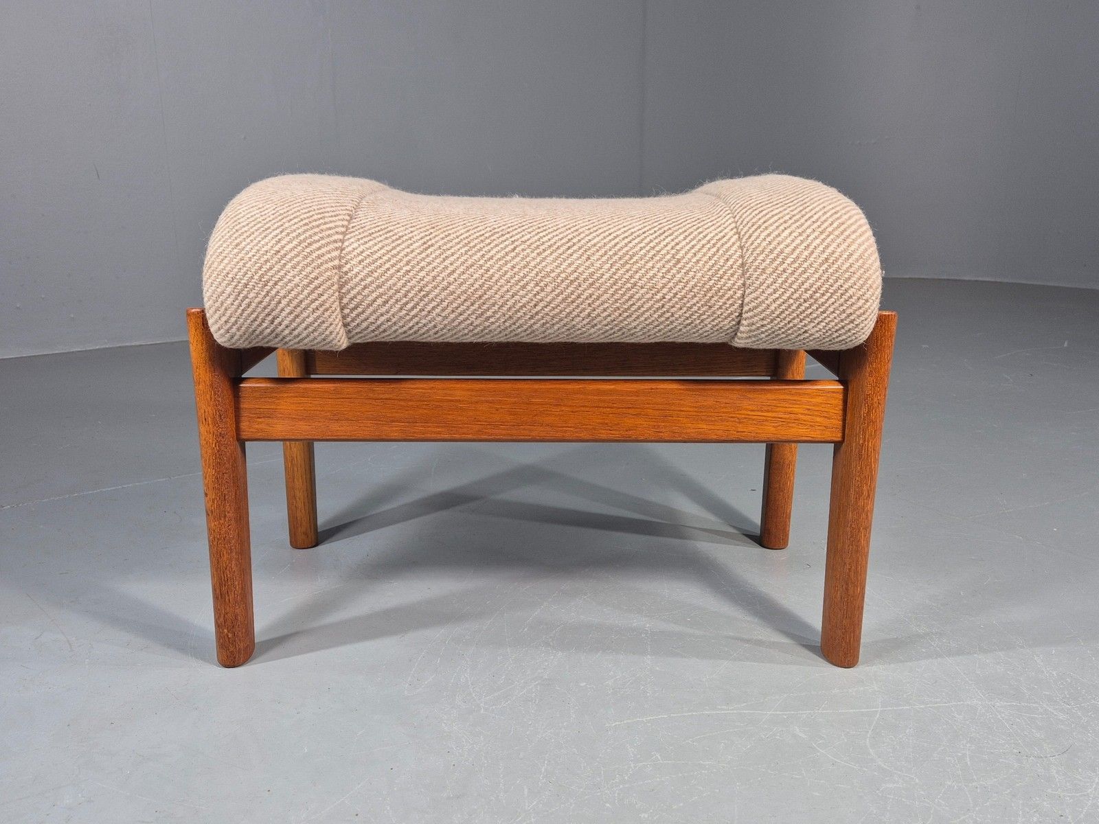 Vintage Mid Century Danish Footstool Teak Cream Wool 1970s Retroeb12046 photo furniture
