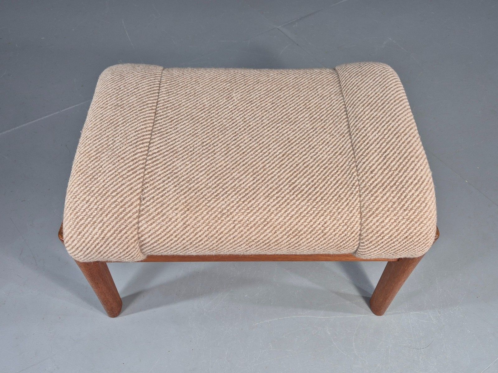 Vintage Mid Century Danish Footstool Teak Cream Wool 1970s Retroeb12046 photo Furniture