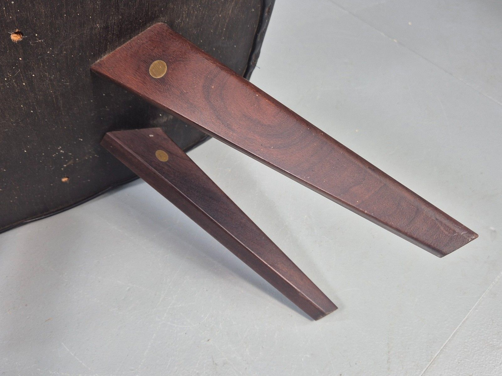 Vintage Danish Mid Century Footstool Black Vinyl Teak Legs 1960s Retro Eb12048 photo vintage