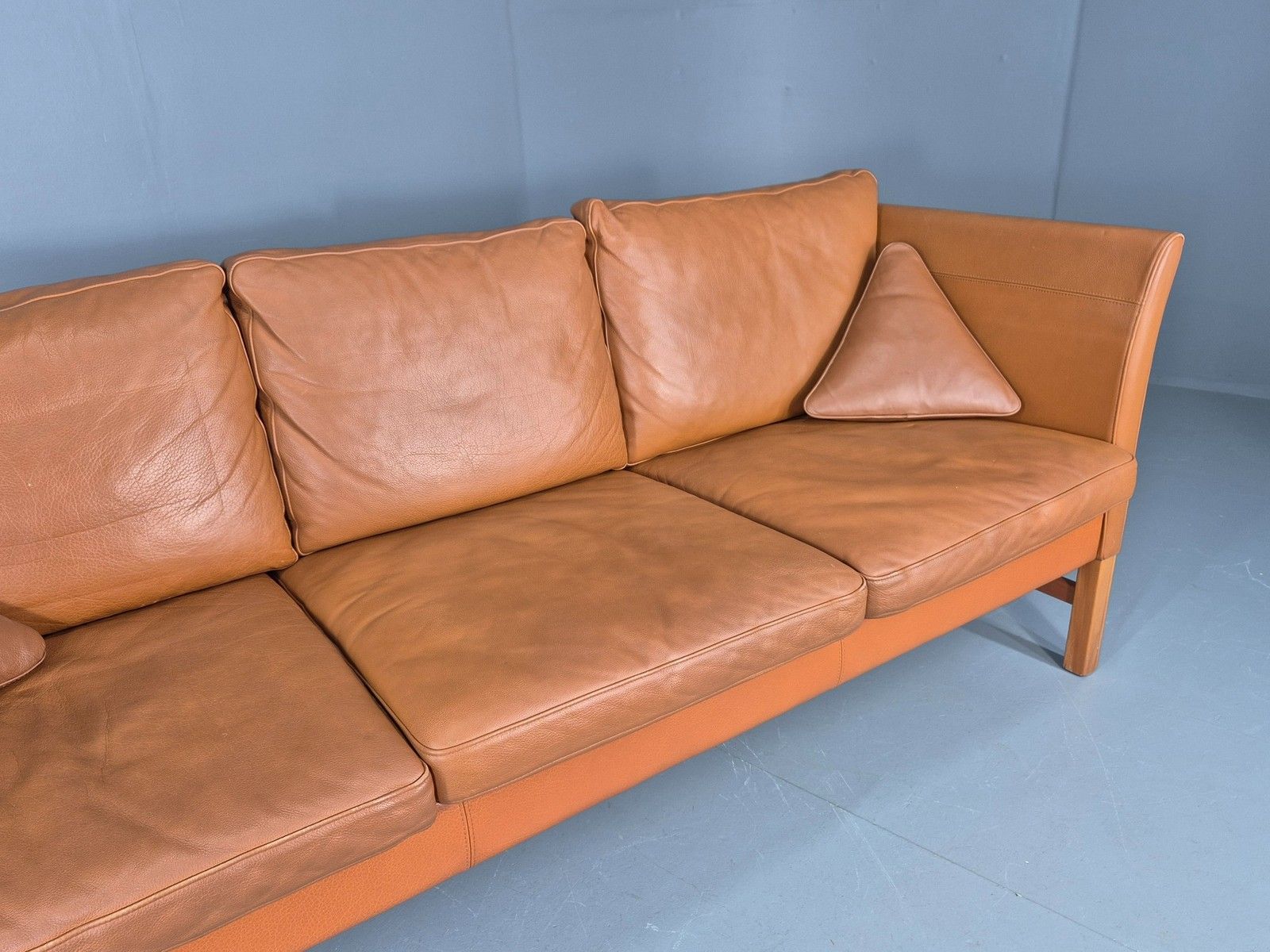 Vintage 3 Seater Sofa Danish Mid Century Skippers Tan Leather Retro  Eb10530 photo for sale