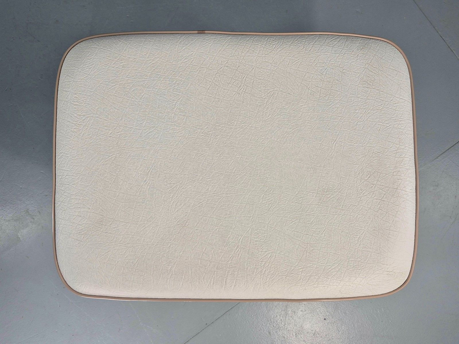Vintage Mid Century Footstool Danish Cream Vinyl Retro 1960s Eb12054 photo buy