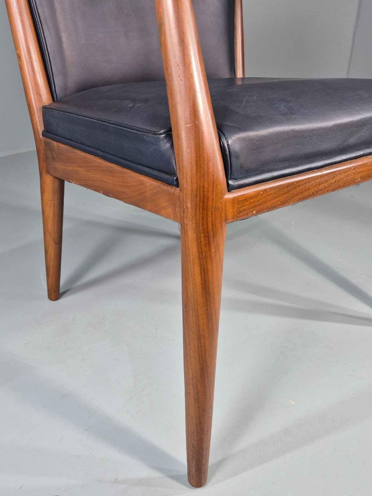 Vintage Mid Century Teak Armchair Blue Leather 1960s Retro Eb11894 photo vinterior