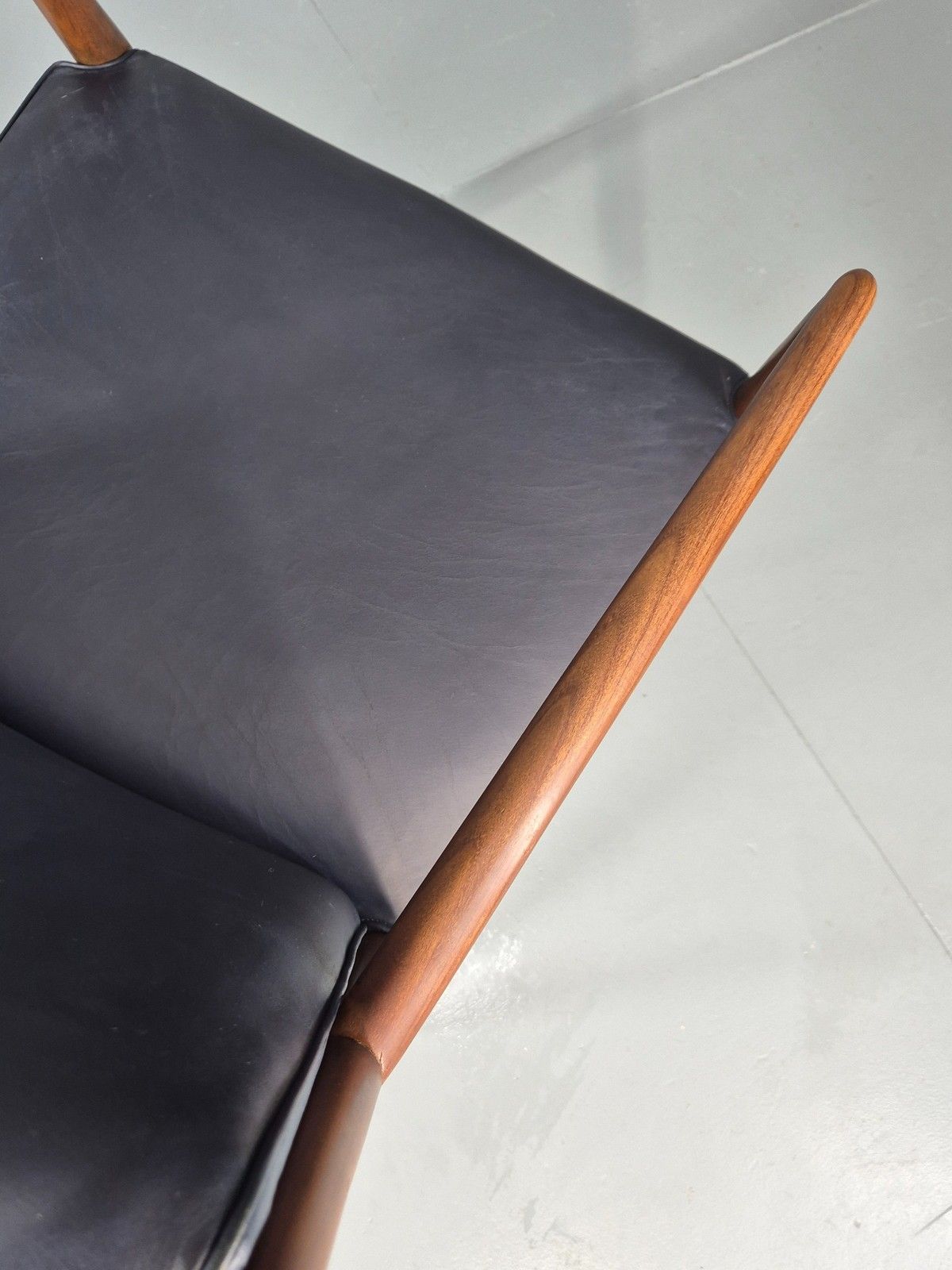 photo for sale Vintage Mid Century Teak Armchair Blue Leather 1960s Retro Eb11894