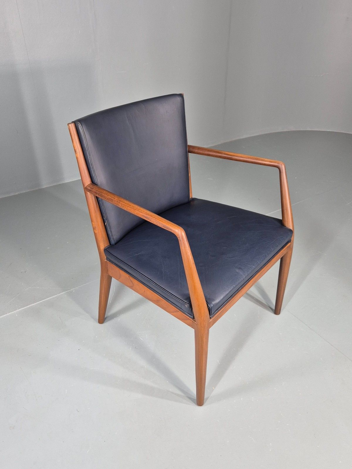 Vintage Mid Century Teak Armchair Blue Leather 1960s Retro Eb11895 photo 375.0
