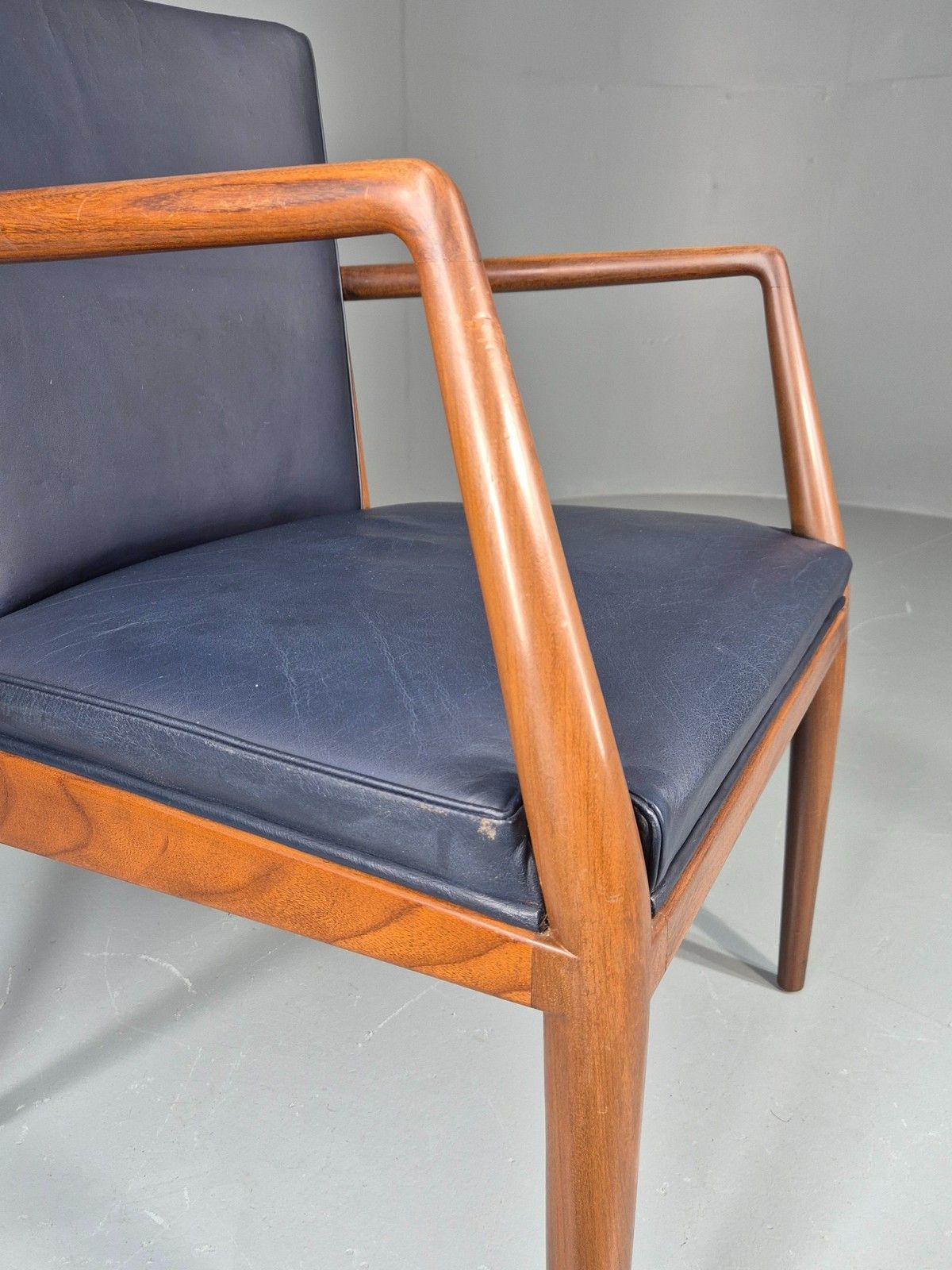 Vintage Mid Century Teak Armchair Blue Leather 1960s Retro Eb11895 photo vinterior
