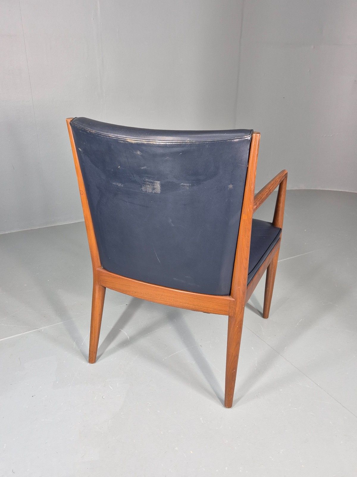 photo for sale Vintage Mid Century Teak Armchair Blue Leather 1960s Retro Eb11895