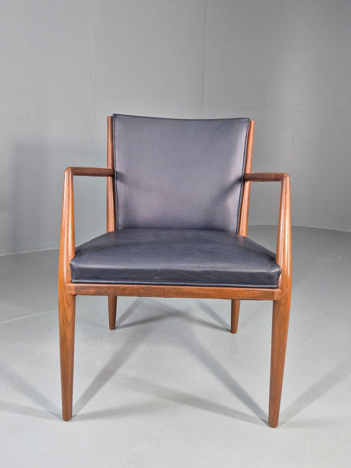 Vintage Mid Century Teak Armchair Blue Leather 1960s Retro  Eb11896 photo Furniture