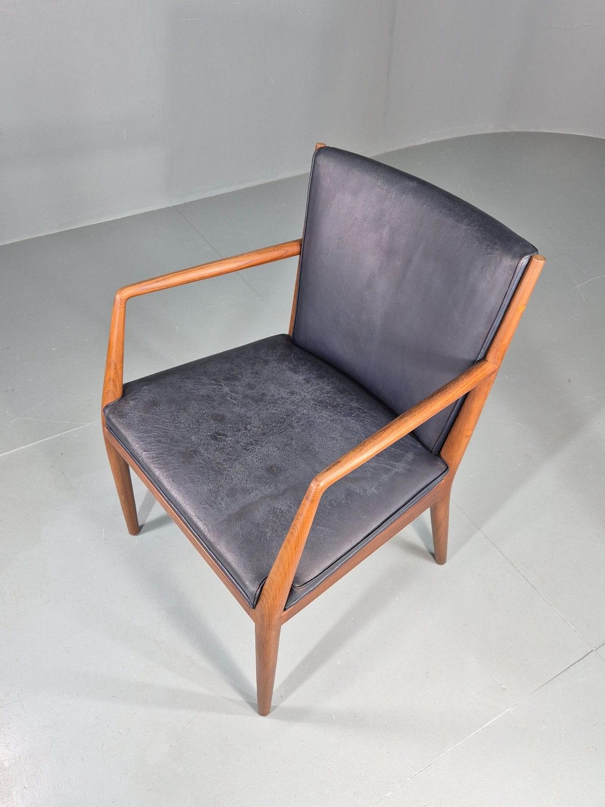 Vintage Mid Century Teak Armchair Blue Leather 1960s Retro Eb11898 photo for sale