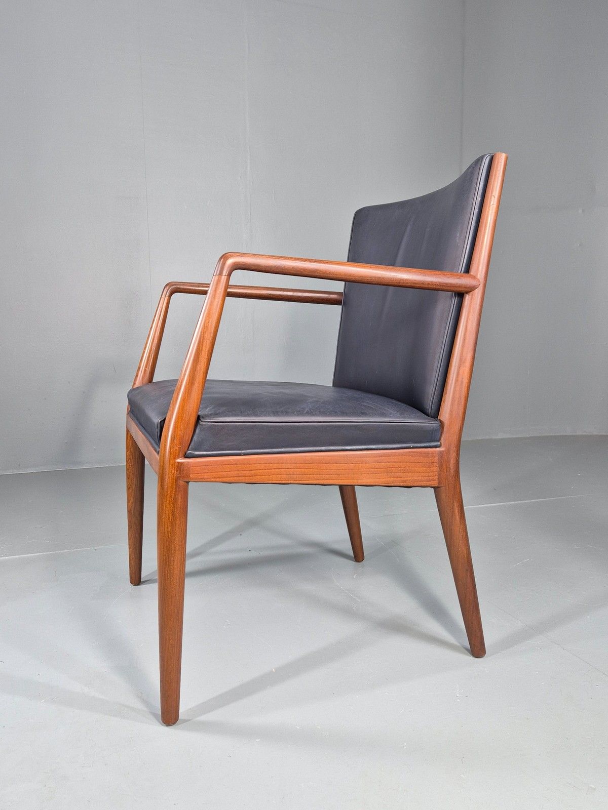 Vintage Mid Century Teak Armchair Blue Leather 1960s Retro Eb11899 photo furniture