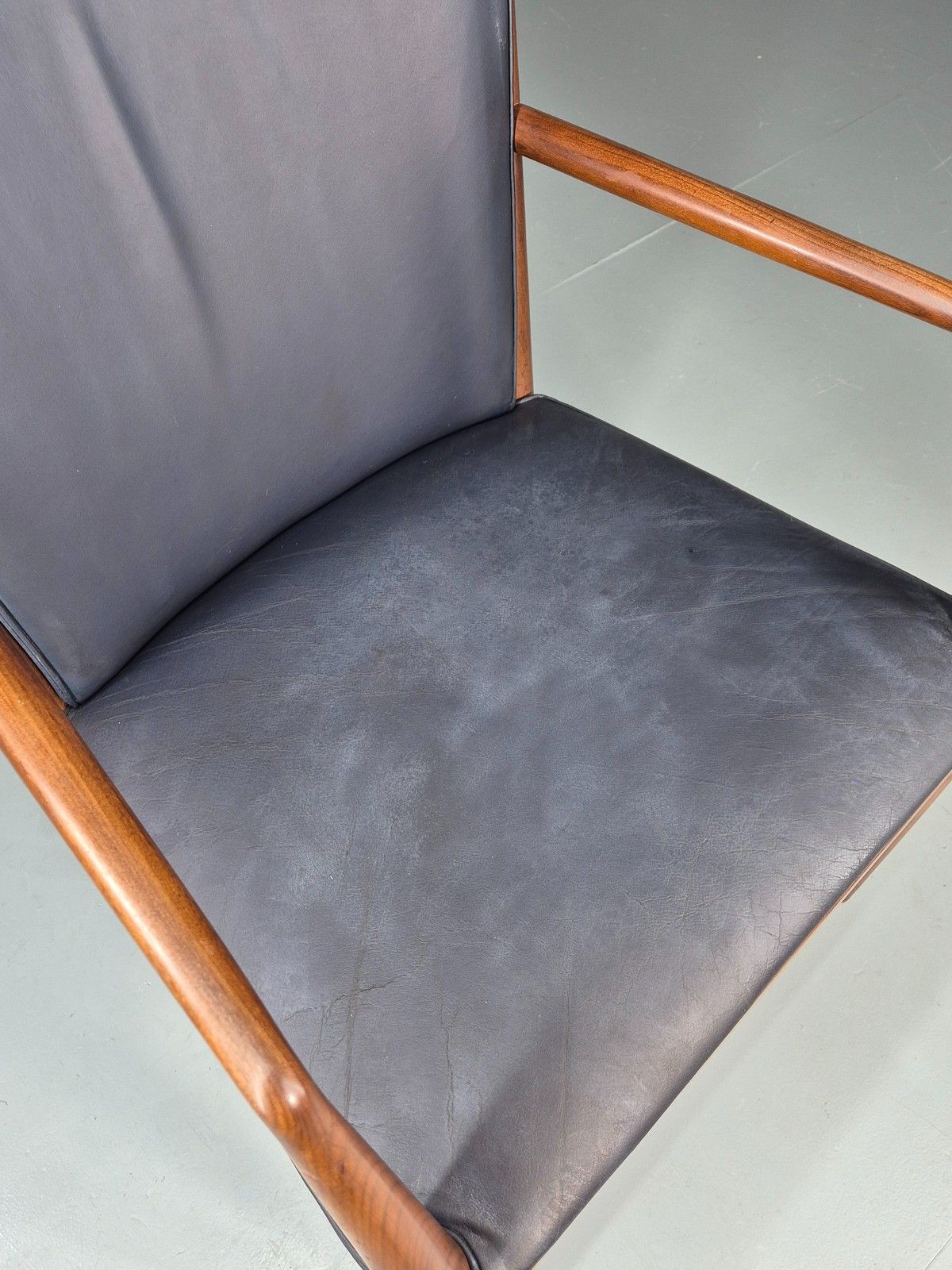 Vintage Mid Century Teak Armchair Blue Leather 1960s Retro Eb11899 photo 375.0