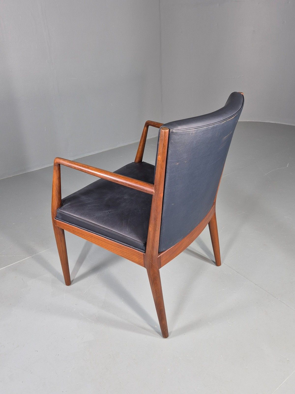 375.0 Vintage Mid Century Teak Armchair Blue Leather 1960s Retro Eb11899 photo