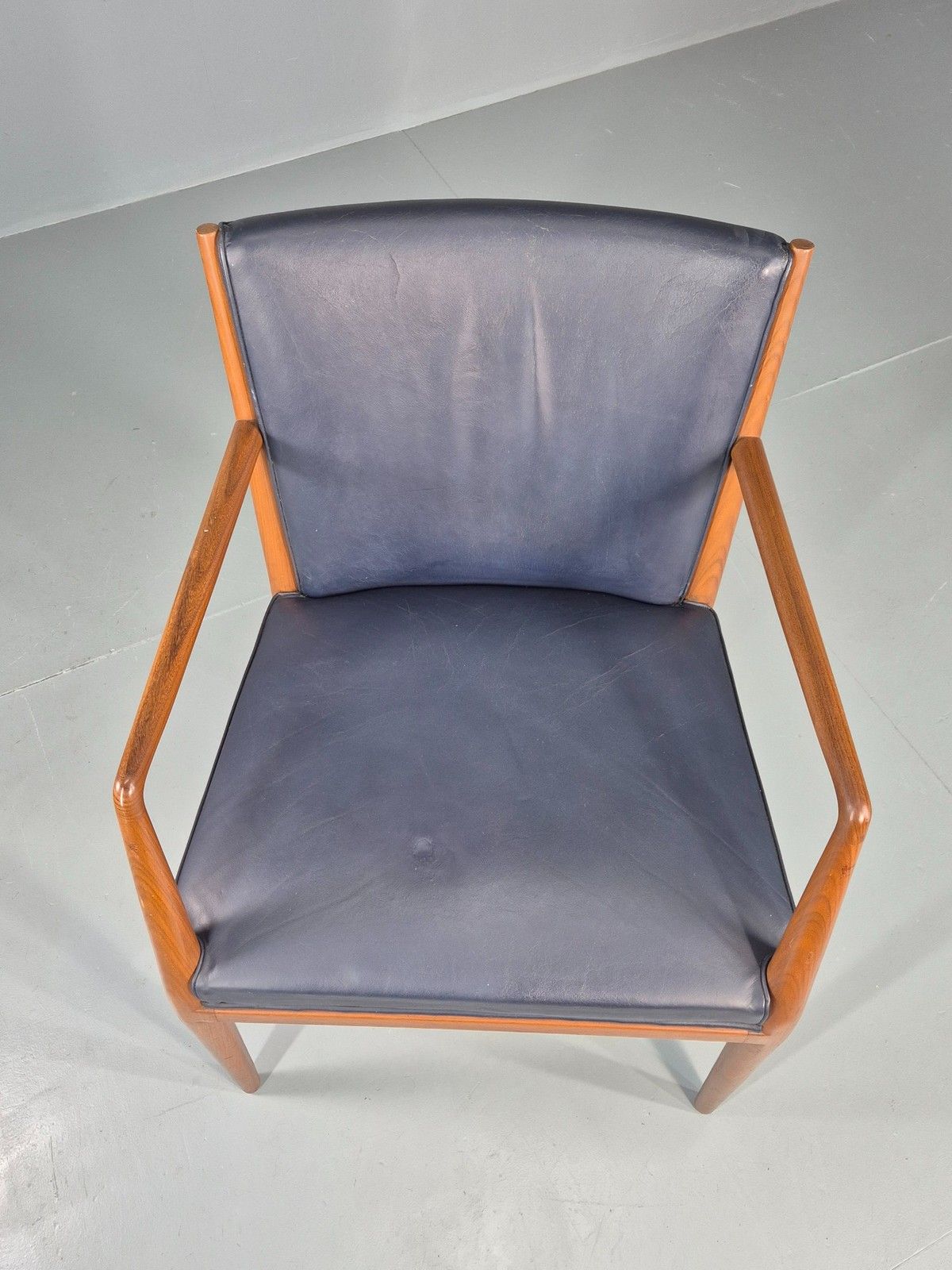 Vintage Mid Century Teak Armchair Blue Leather 1960s Retro  Eb11900 photo 375.0