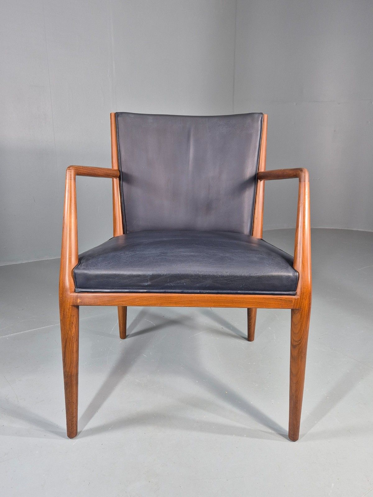 Vintage Mid Century Teak Armchair Blue Leather 1960s Retro Eb11906 photo Furniture