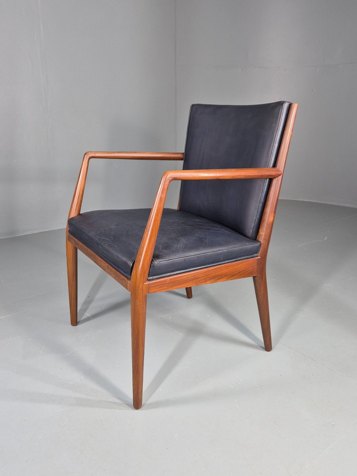Vintage Mid Century Teak Armchair Blue Leather 1960s Retro Eb11908