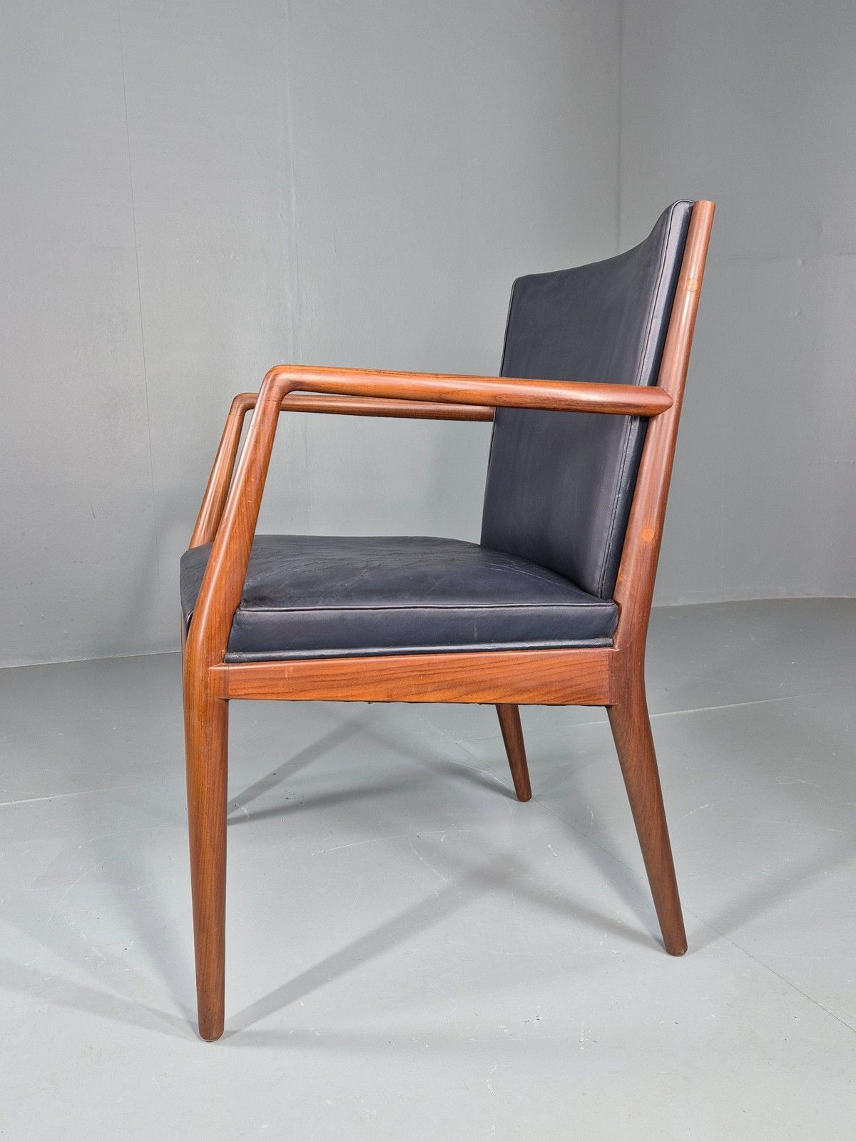 Vintage Mid Century Teak Armchair Blue Leather 1960s Retro Eb11908 photo furniture