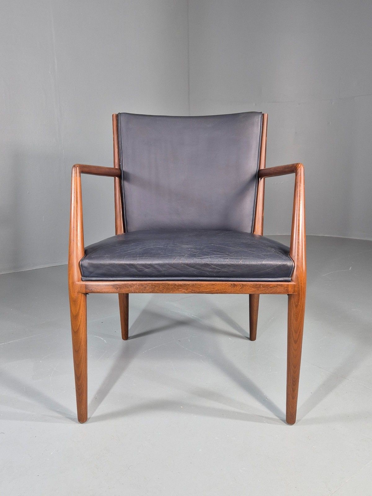 Vintage Mid Century Teak Armchair Blue Leather 1960s Retro Eb11908 photo Furniture