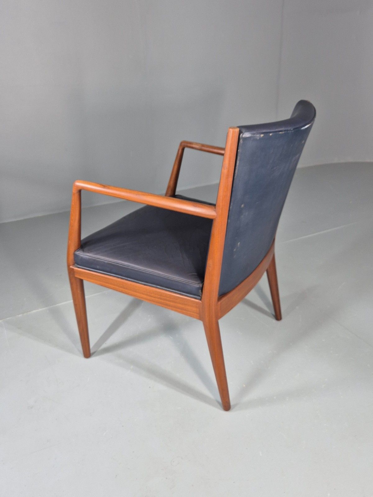 Furniture Vintage Mid Century Teak Armchair Blue Leather 1960s Retro Eb11910 photo