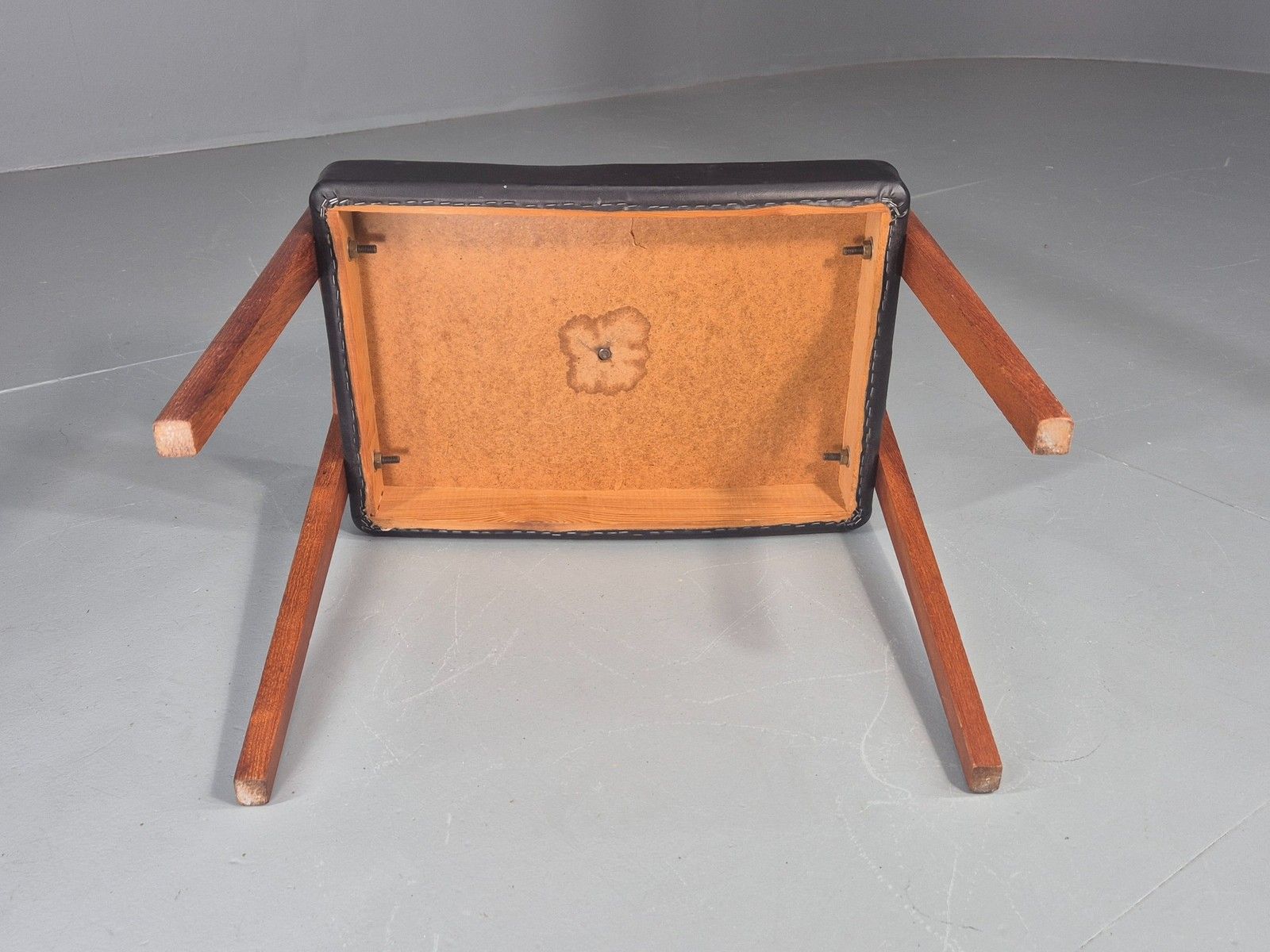 Vintage Danish Mid Century Footstool 1960s Teak Black Vinyl Retro Eb12087 photo vinterior