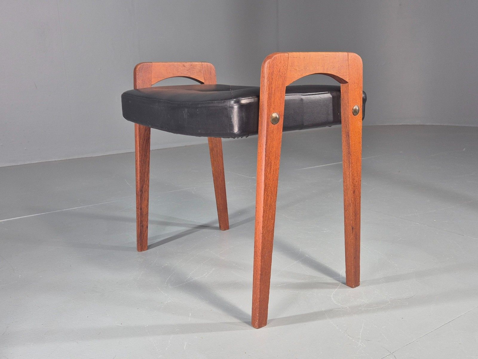 Vintage Danish Mid Century Footstool 1960s Teak Black Vinyl Retro Eb12087 photo vintage