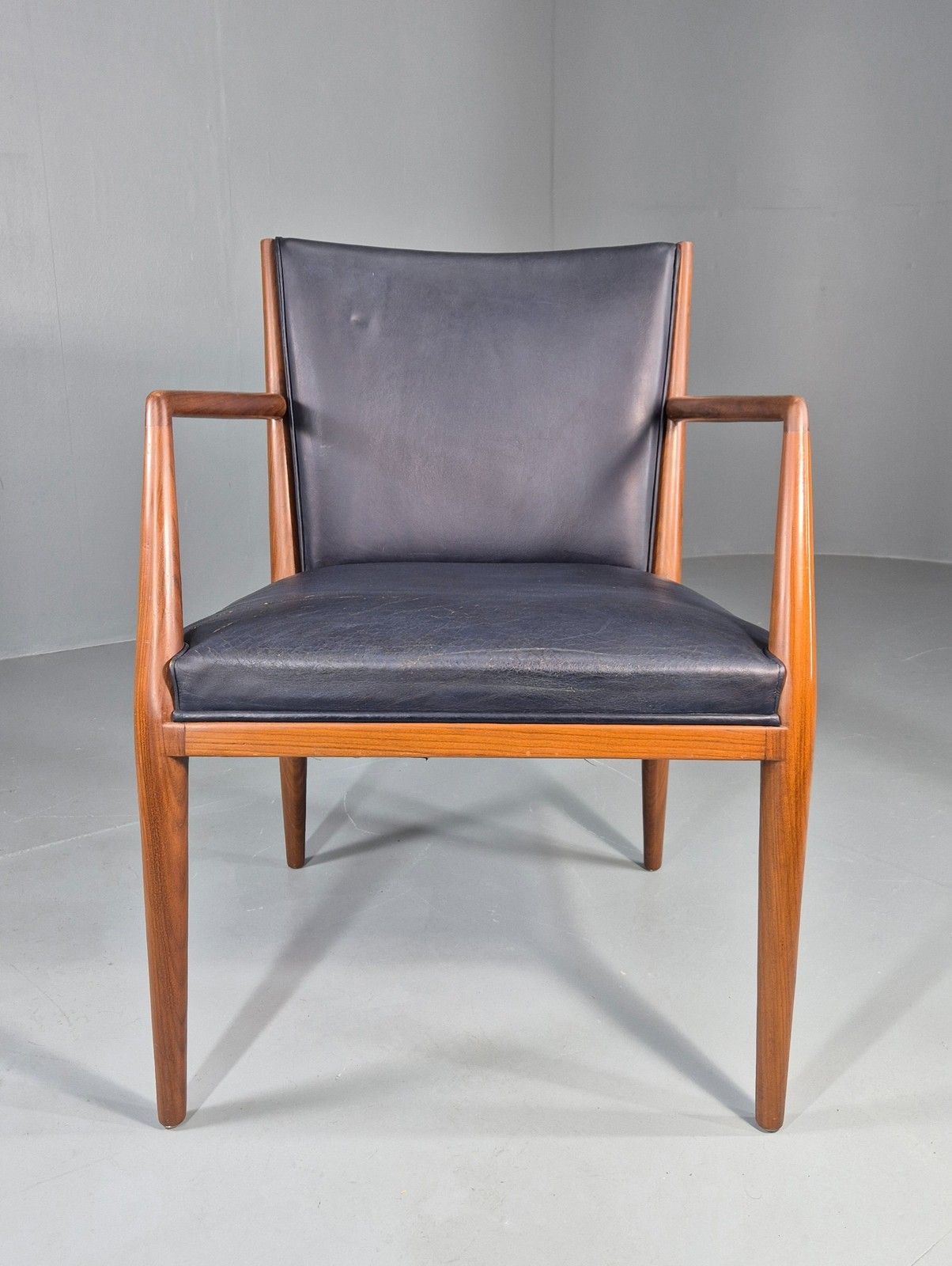 Vintage Mid Century Teak Armchair Blue Leather 1960s Retro  Eb11909 photo 375.0