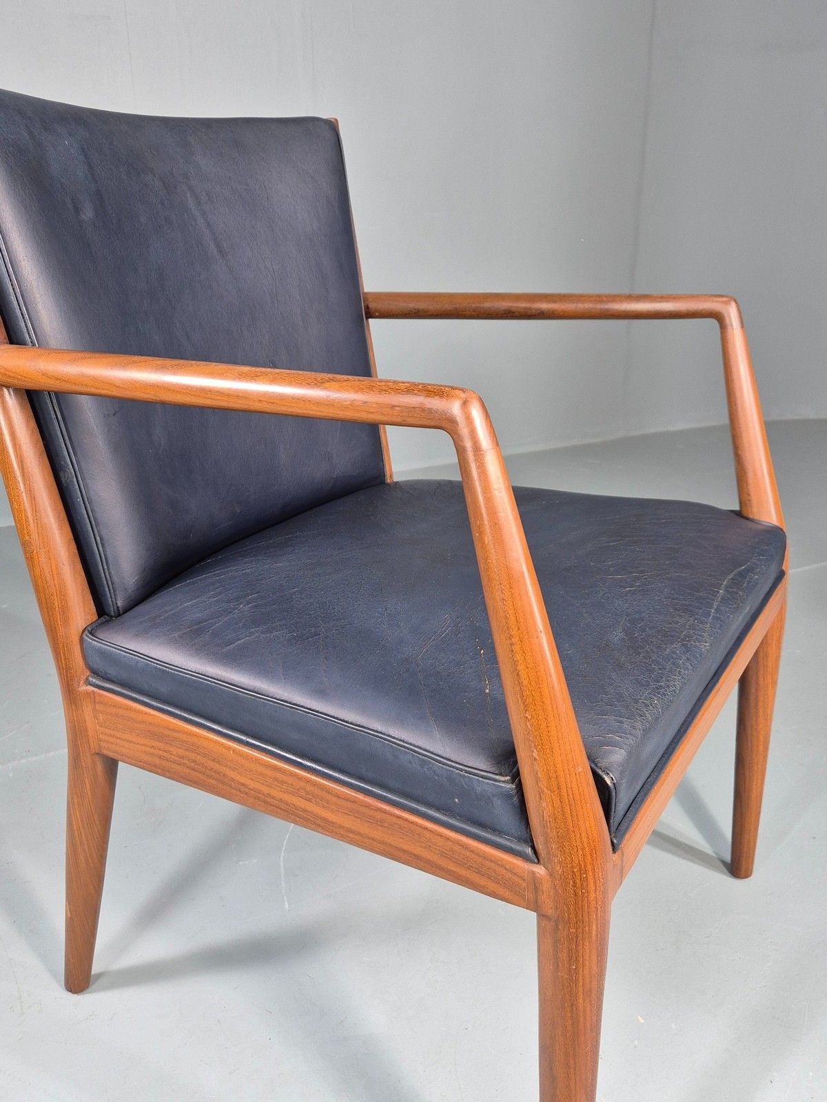 Vintage Mid Century Teak Armchair Blue Leather 1960s Retro  Eb11909 photo vintage