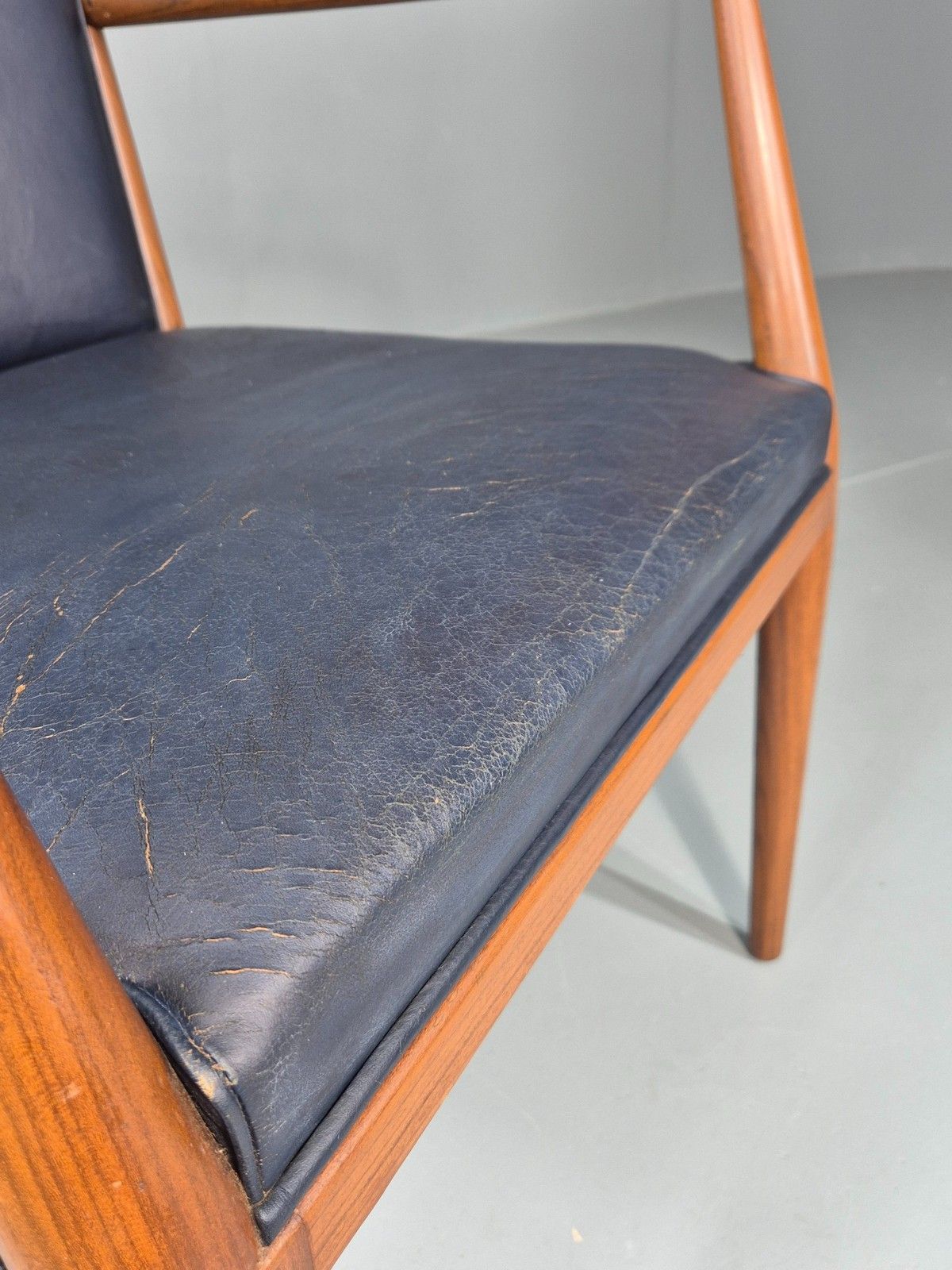 photo for sale Vintage Mid Century Teak Armchair Blue Leather 1960s Retro  Eb11909