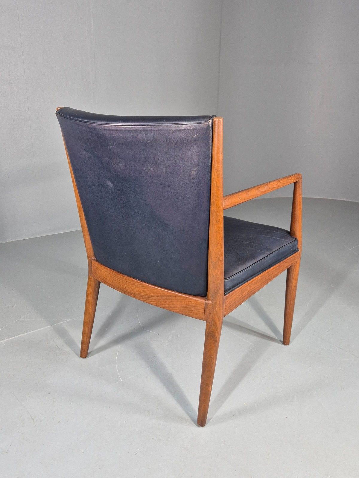 375.0 Vintage Mid Century Teak Armchair Blue Leather 1960s Retro  Eb11909 photo