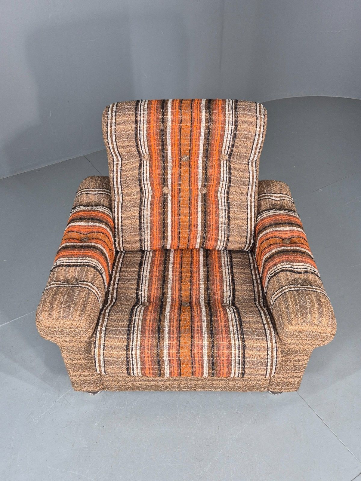 Vintage Retro Lounge Chair 1970s Danish Wool Stripe Upholstery Eb12088 photo for sale
