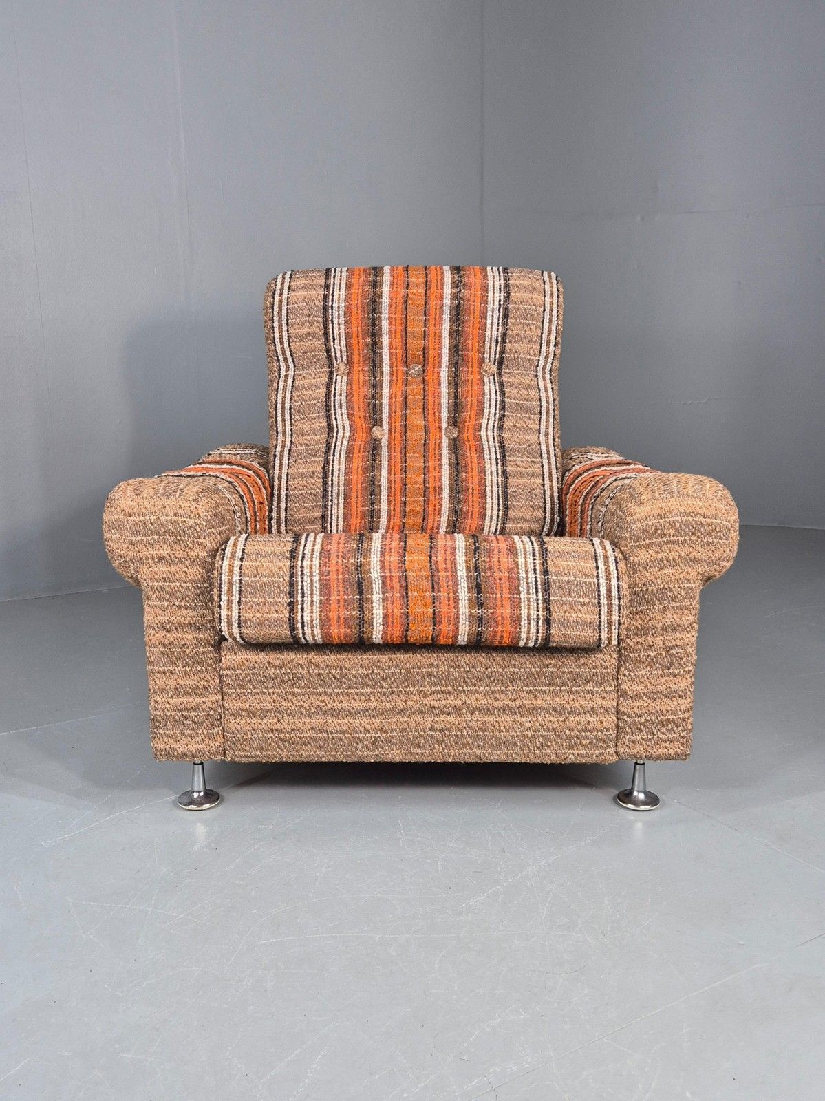 Vintage Retro Lounge Chair 1970s Danish Wool Stripe Upholstery Eb12088 photo Furniture