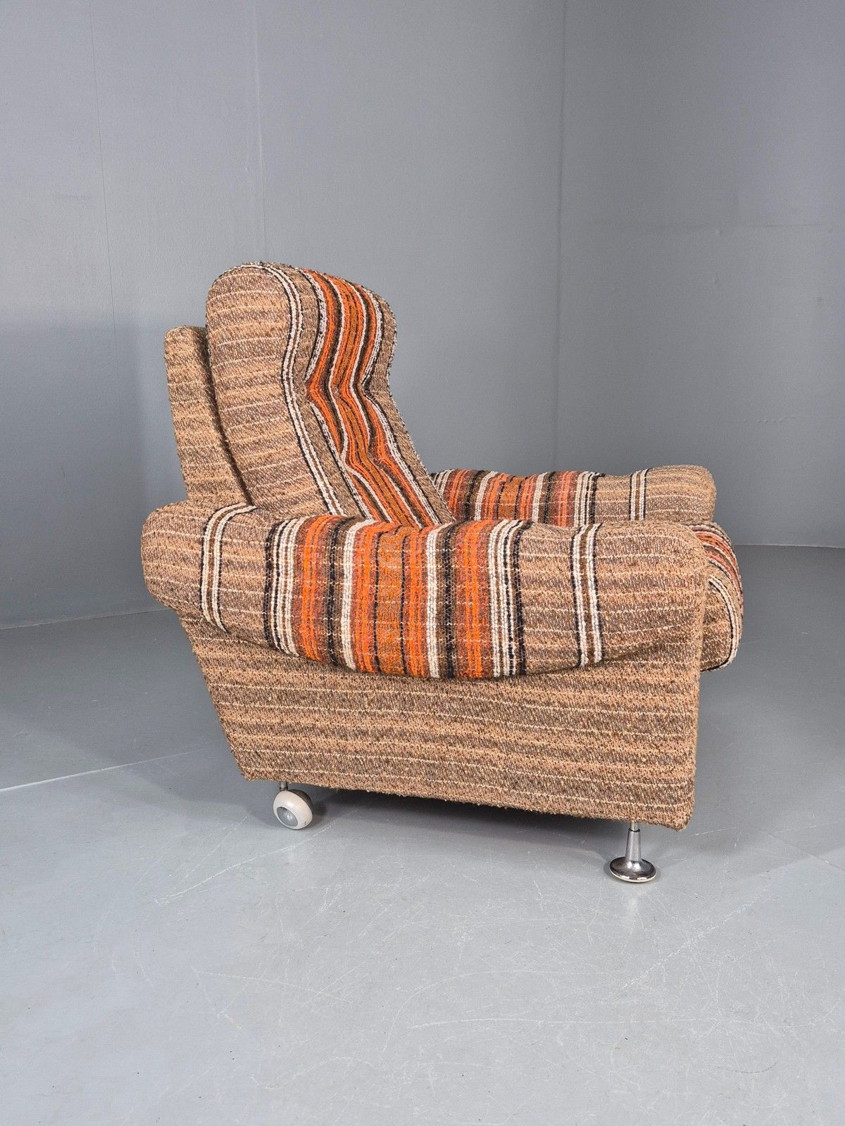 Vintage Retro Lounge Chair 1970s Danish Wool Stripe Upholstery Eb12088 photo vintage